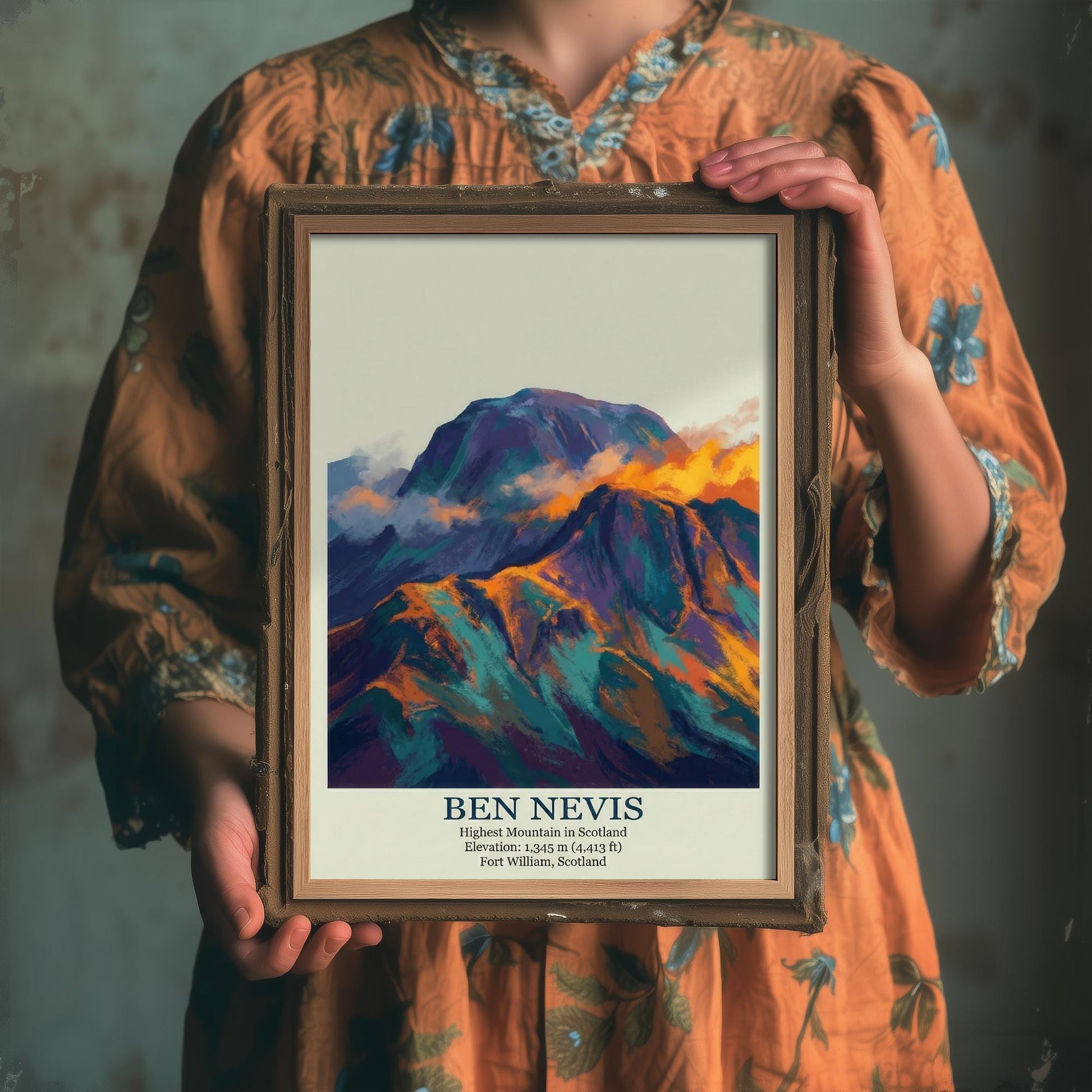 Ben Nevis Peaks of Britain Travel Poster - Mountain Art Print - Painting Golden Dust