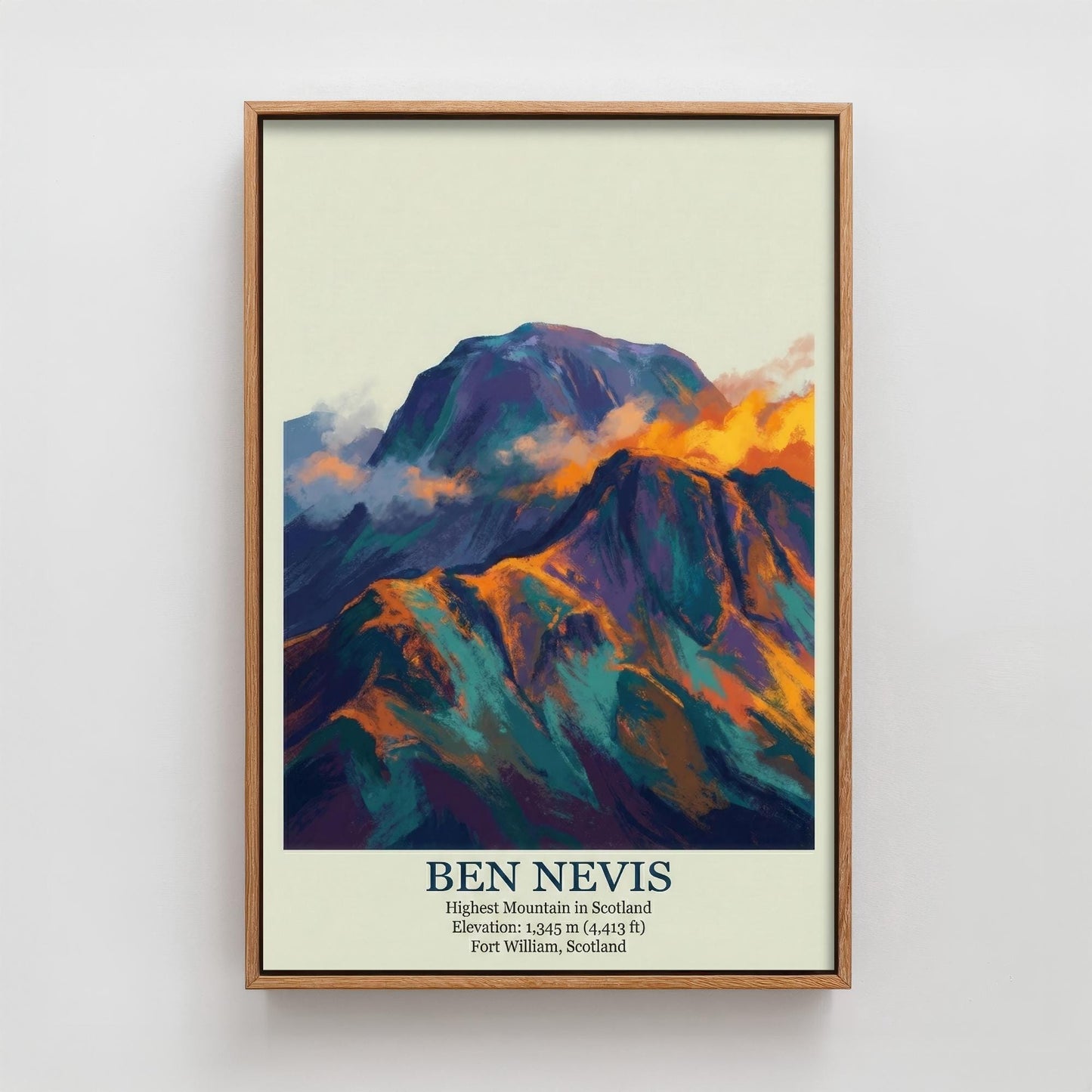 Ben Nevis Peaks of Britain Travel Poster - Mountain Art Print - Painting Golden Dust