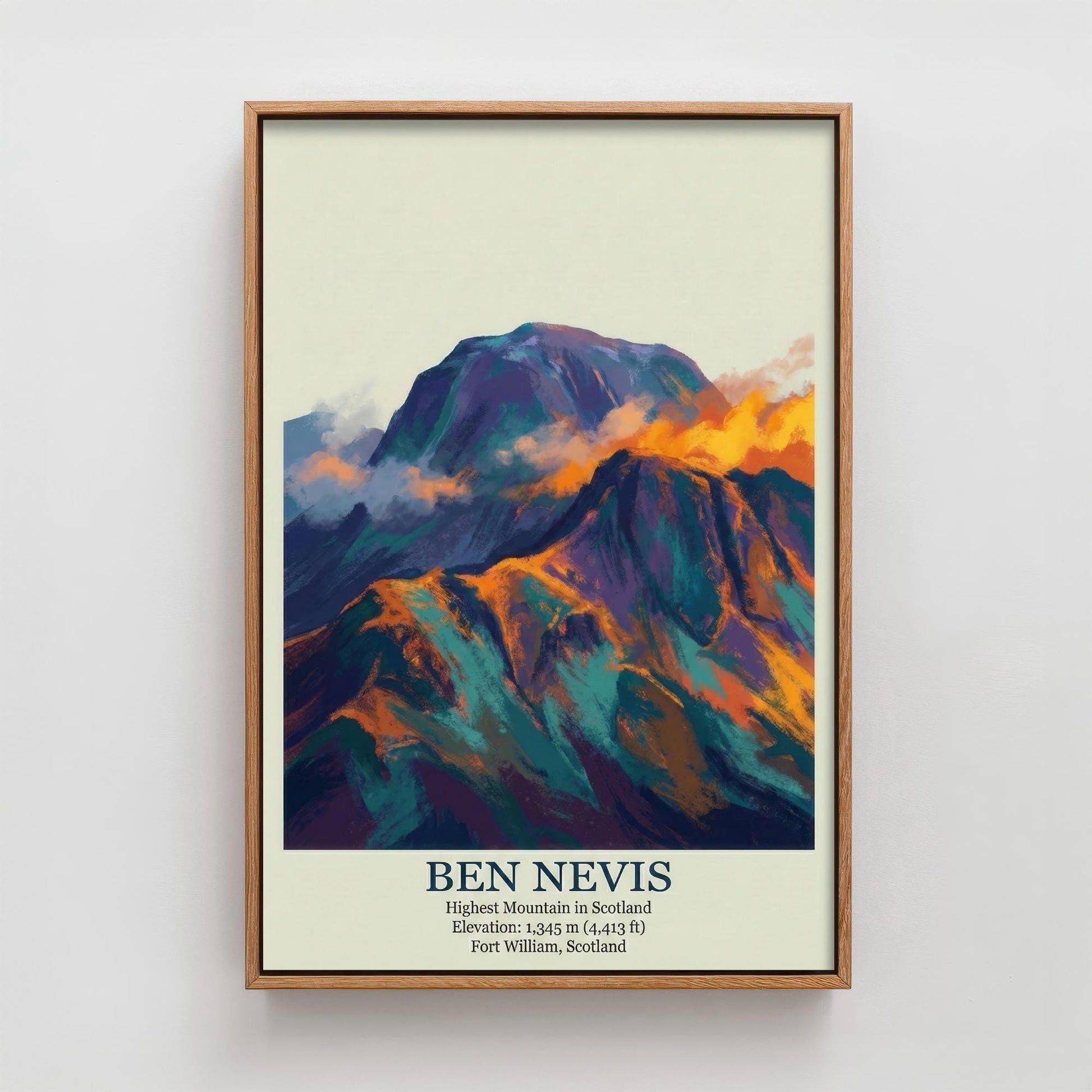 Ben Nevis Peaks of Britain Travel Poster - Mountain Art Print - Painting Golden Dust