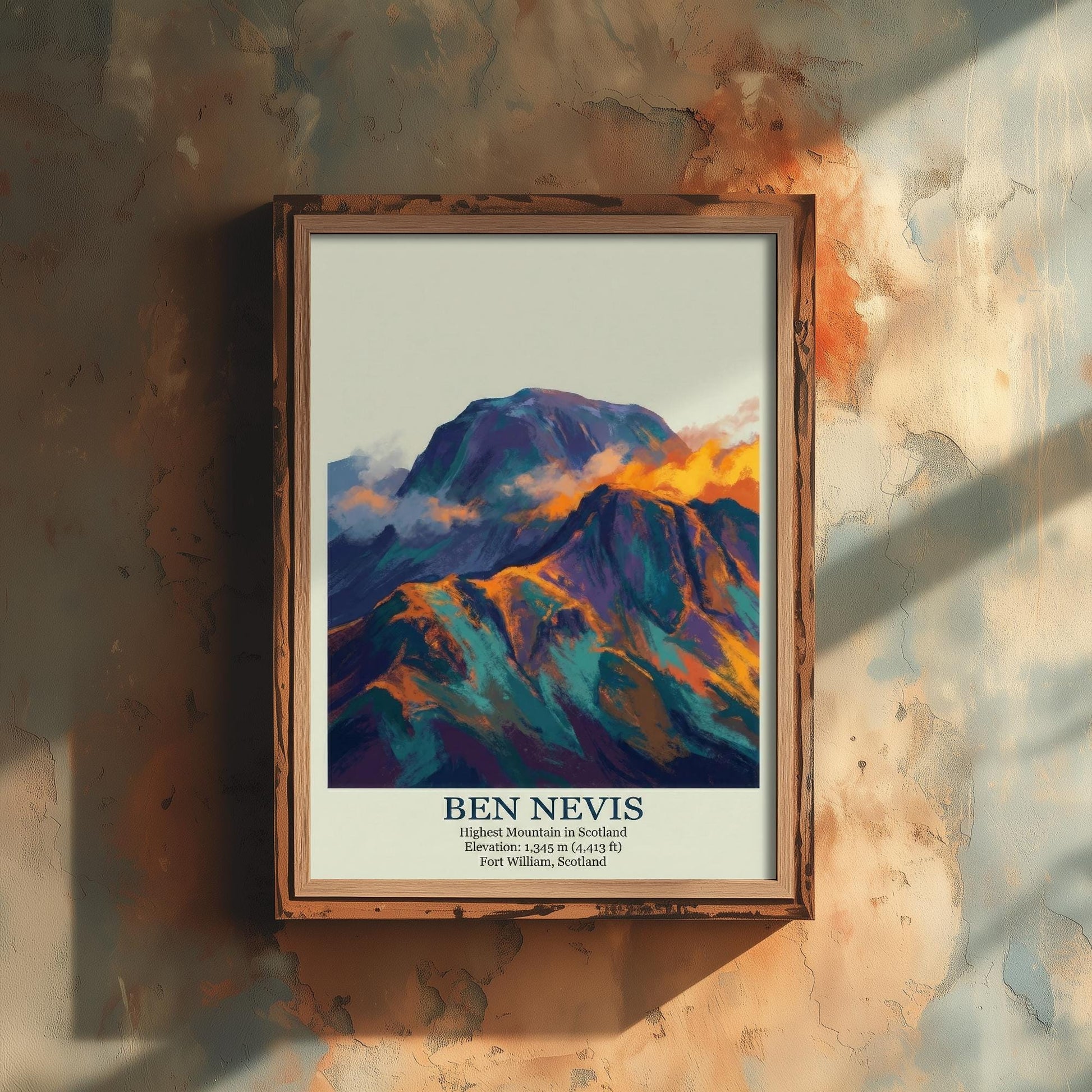 Ben Nevis Peaks of Britain Travel Poster - Mountain Art Print - Painting Golden Dust
