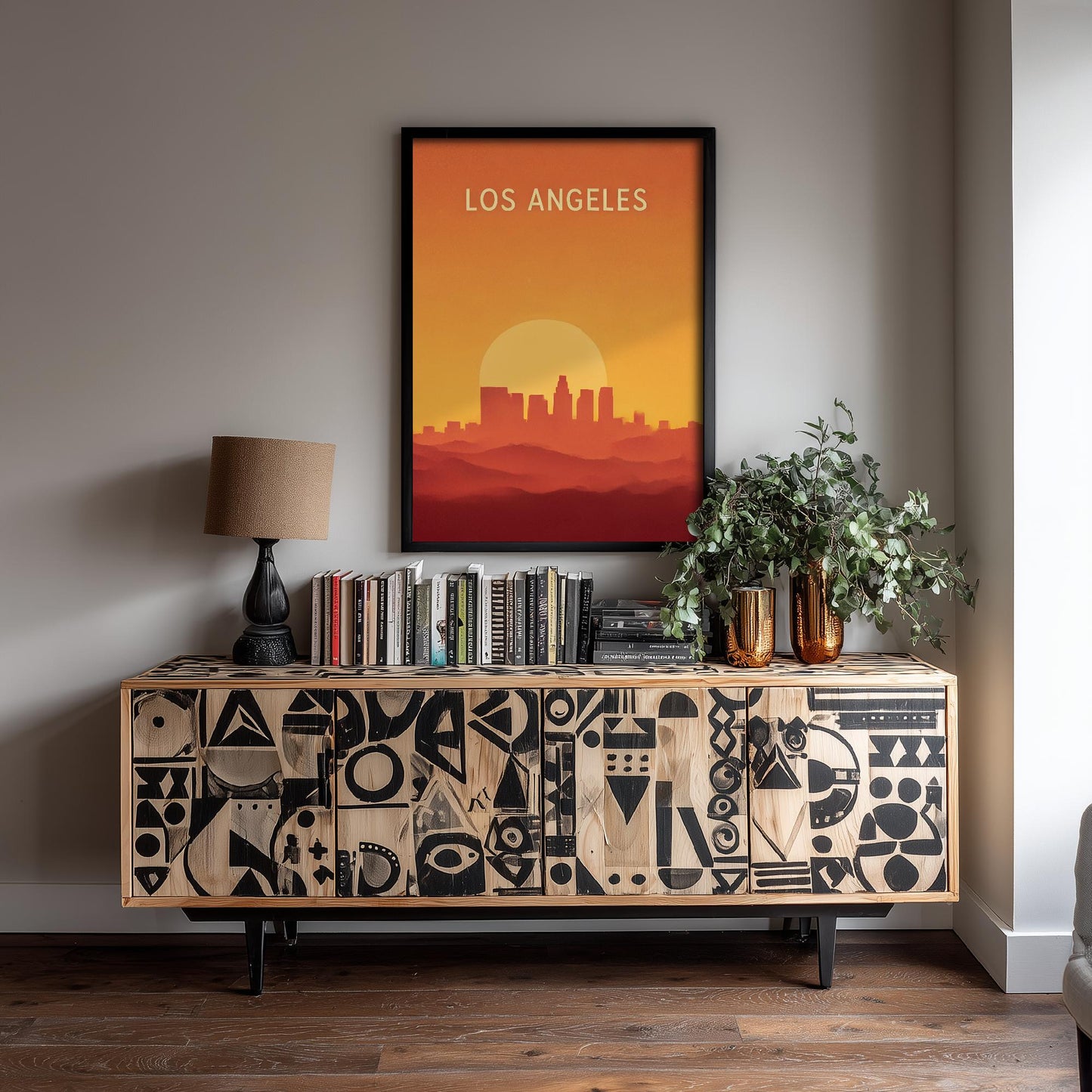 Los Angeles Minimalist Skyline Poster - Modern Travel Art Print - Painting Gift Map Retro