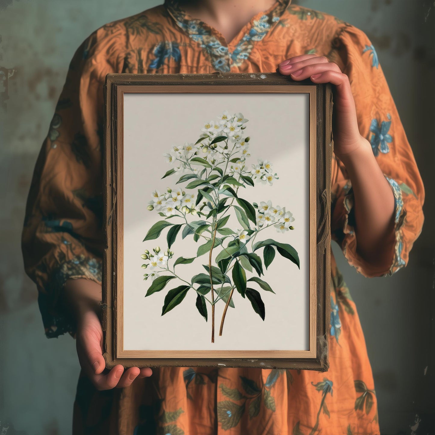 Vintage Botanical Print, Orange Sweet Alyssum Cosmos Painting, Sage Green Heritage Wall Art, Modern Floral Poster V1 1/3