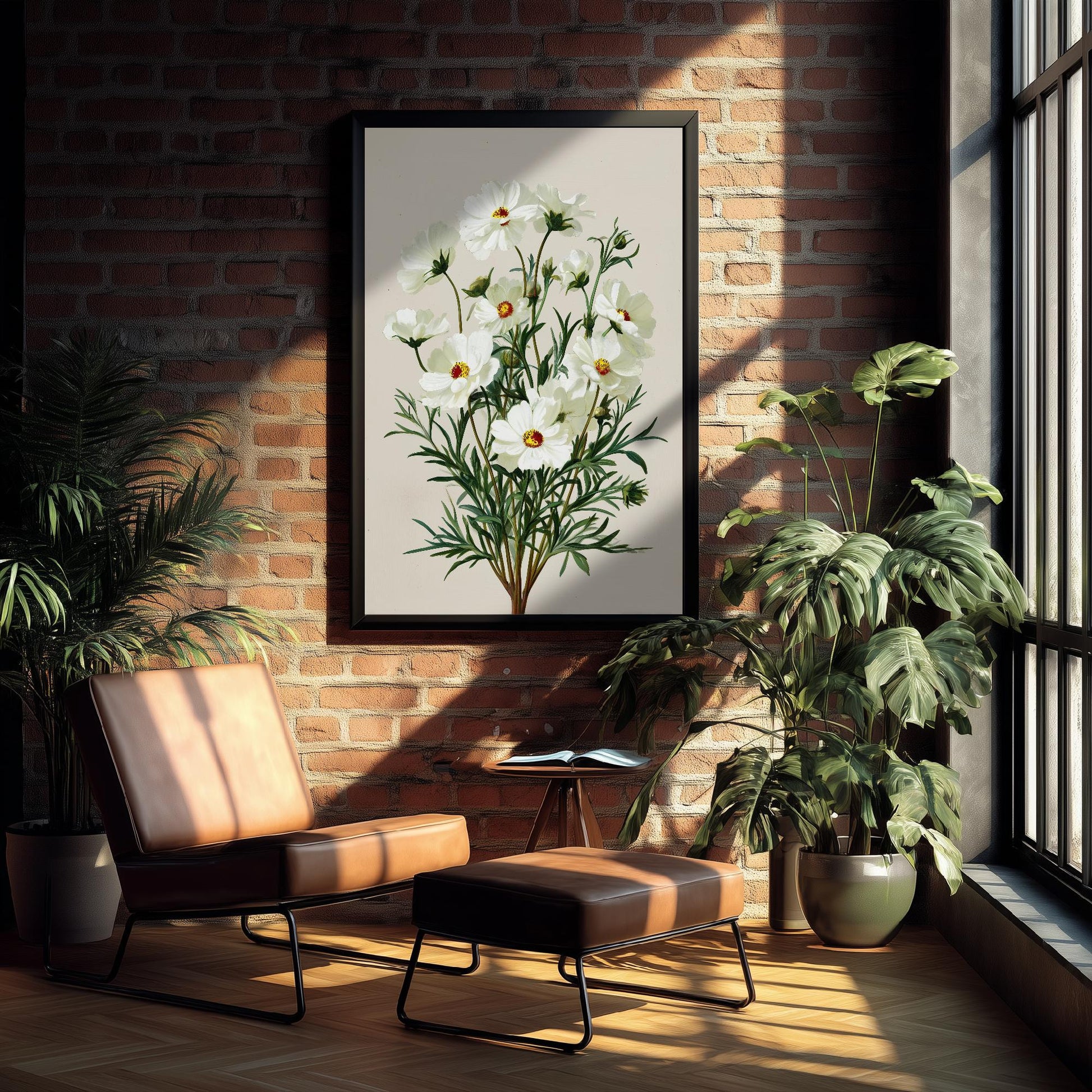 Vintage Botanical Print, Orange Sweet Alyssum Cosmos Painting, Sage Green Heritage Wall Art, Modern Floral Poster V1 3/3