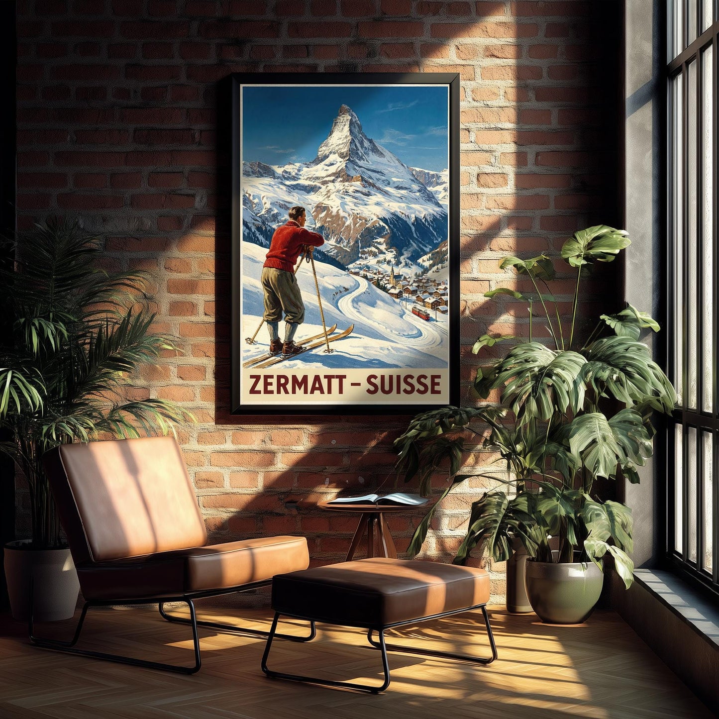 Zermatt Vintage Alpine Skiing Poster - Art Print - Winter Painting Ski Gift Mont Blanc