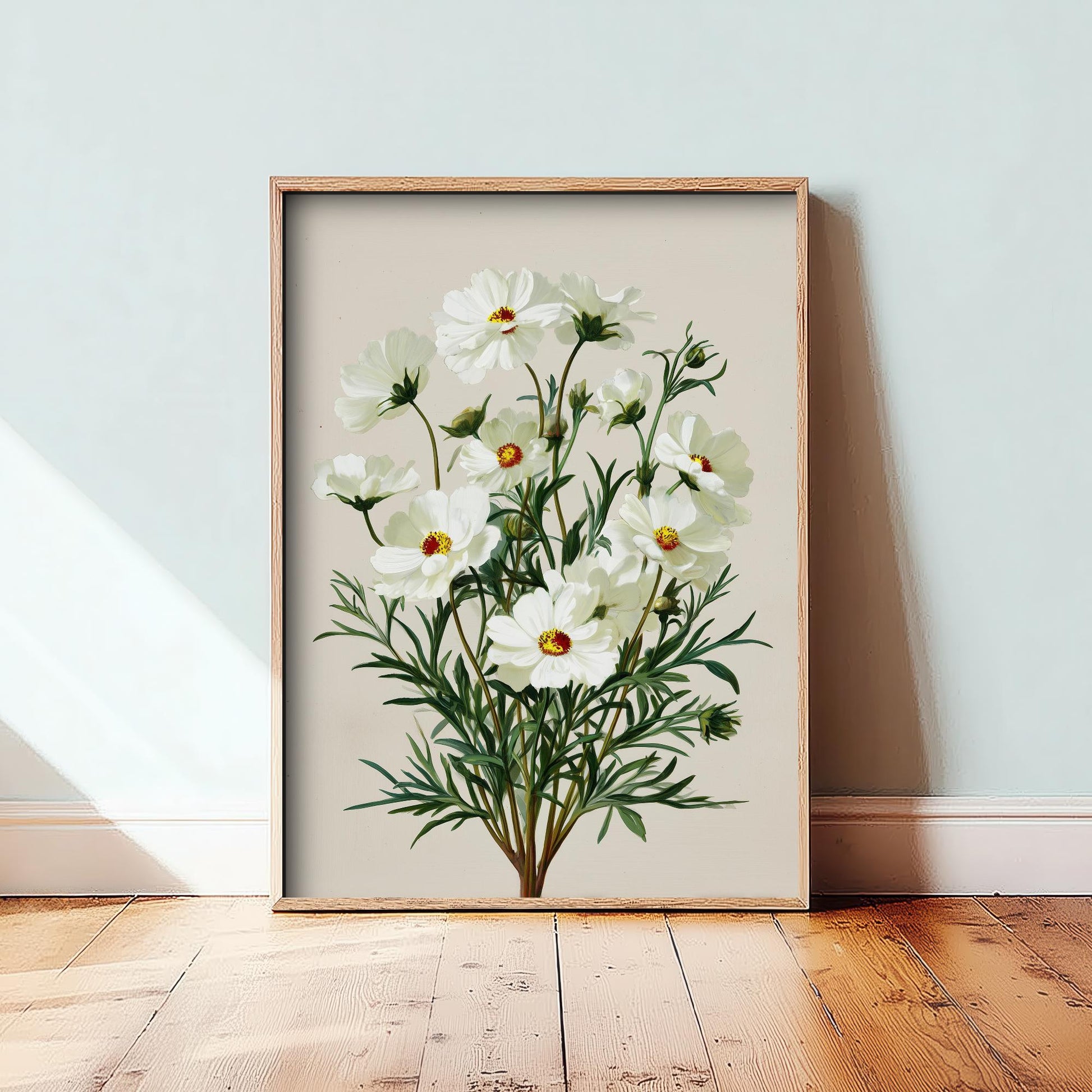Vintage Botanical Print, Orange Sweet Alyssum Cosmos Painting, Sage Green Heritage Wall Art, Modern Floral Poster V1 3/3