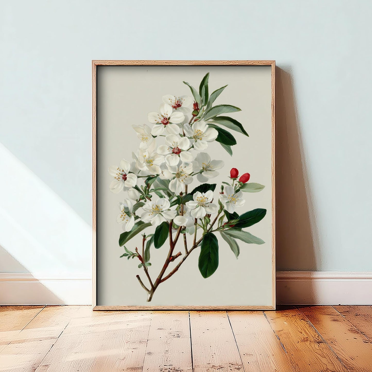 Vintage Plum Blossom Art Print, Green Poster Painting, Red Berry Heritage Wall Art 2026 V2 1/3