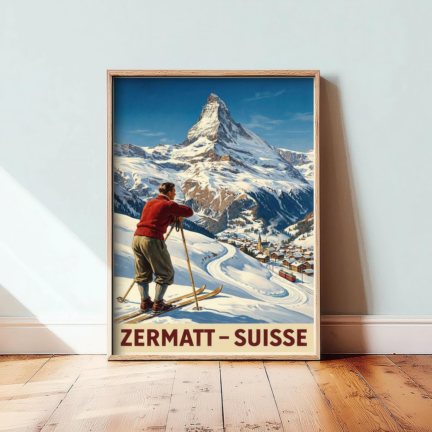 Zermatt Vintage Alpine Skiing Poster - Art Print - Winter Painting Ski Gift Mont Blanc