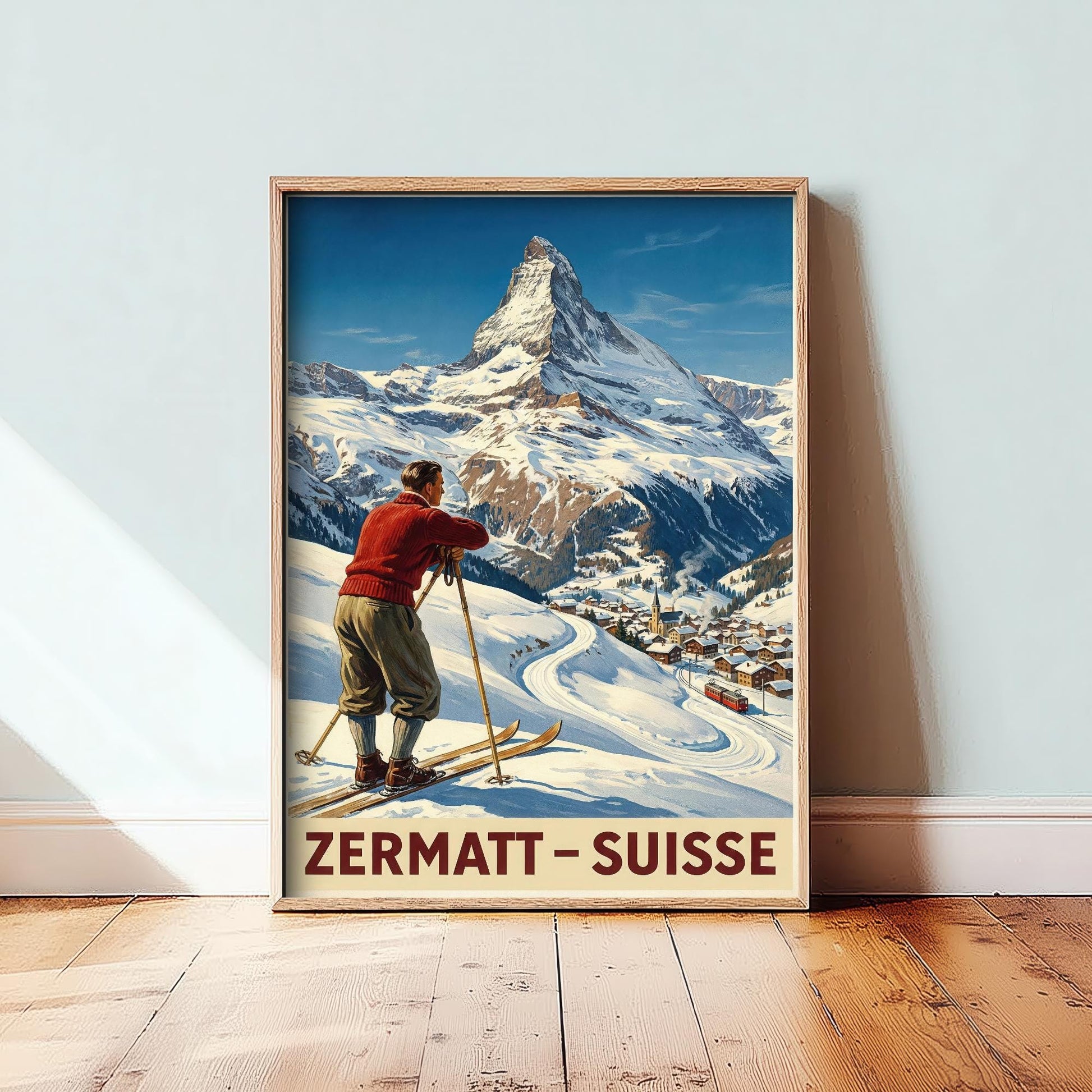 Zermatt Vintage Alpine Skiing Poster - Art Print - Winter Painting Ski Gift Mont Blanc