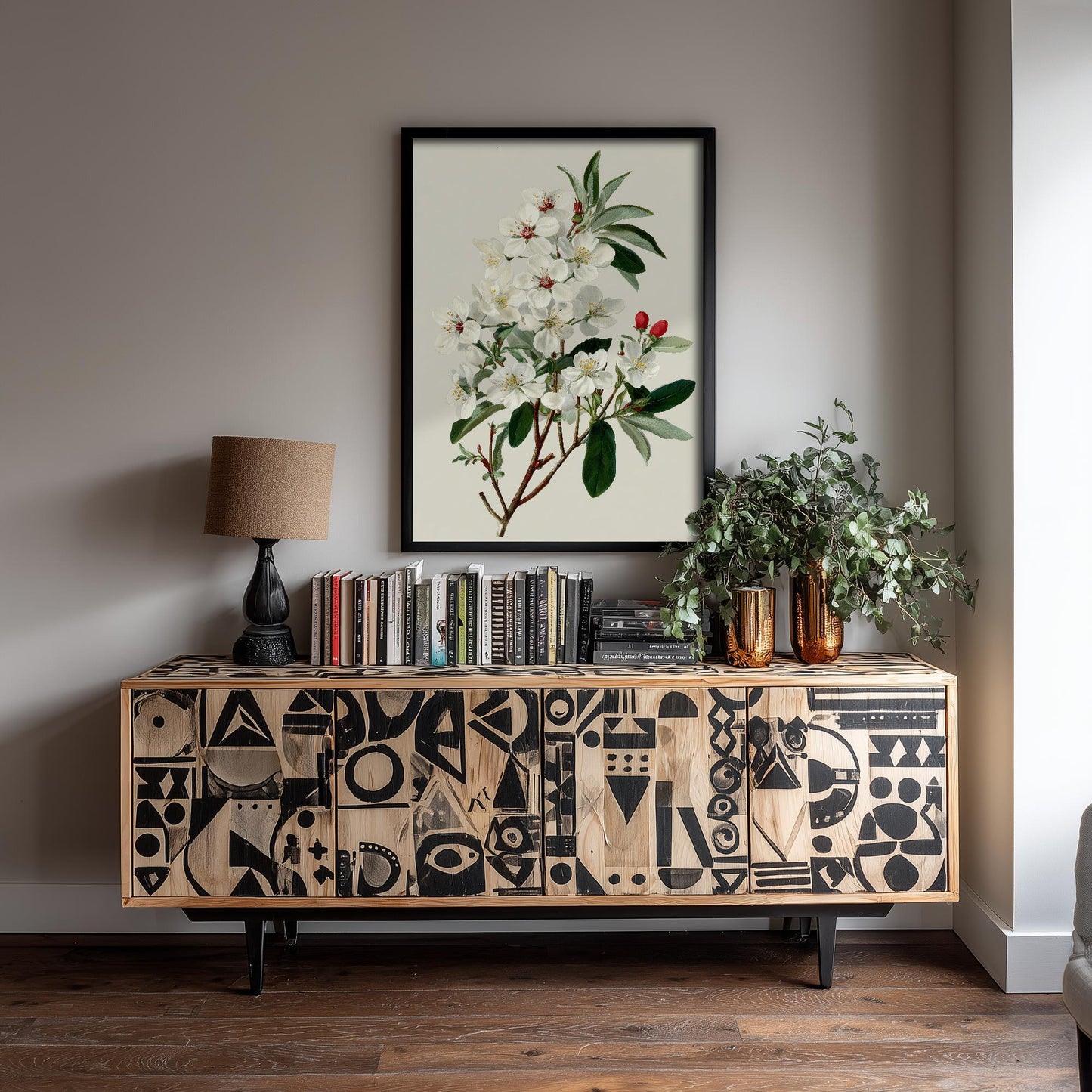 Vintage Plum Blossom Art Print, Green Poster Painting, Red Berry Heritage Wall Art 2026 V2 1/3