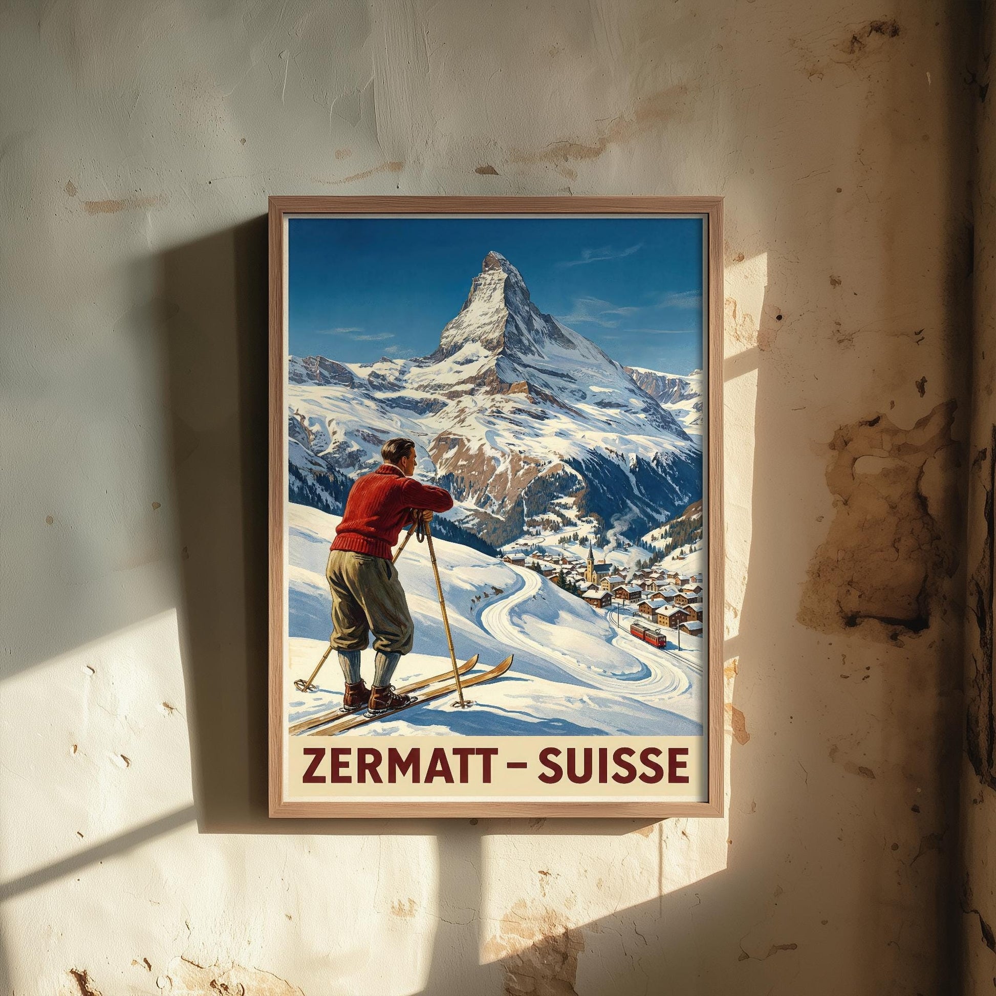 Zermatt Vintage Alpine Skiing Poster - Art Print - Winter Painting Ski Gift Mont Blanc