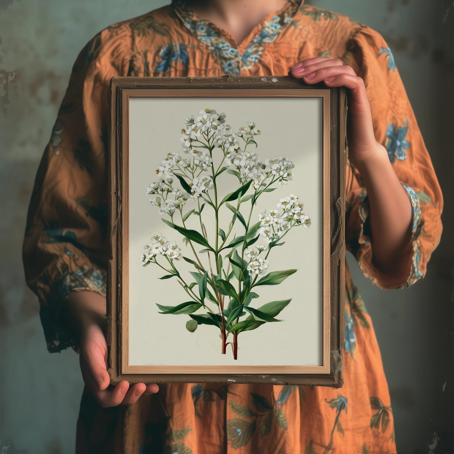 Vintage Plum Blossom or Queen Anne’s Lace Art Print, Green Poster Painting, Red Berry Heritage Wall Art 2026 V2 3/3