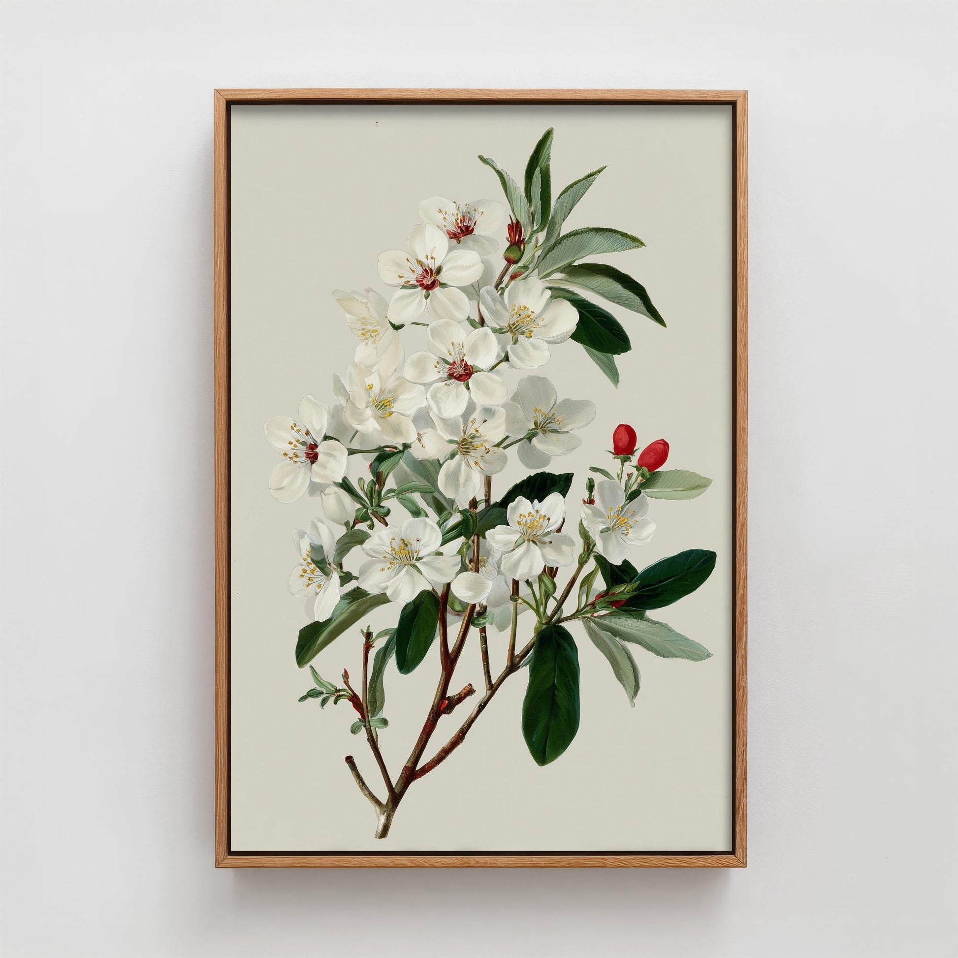 Vintage Plum Blossom Art Print, Green Poster Painting, Red Berry Heritage Wall Art 2026 V2 1/3