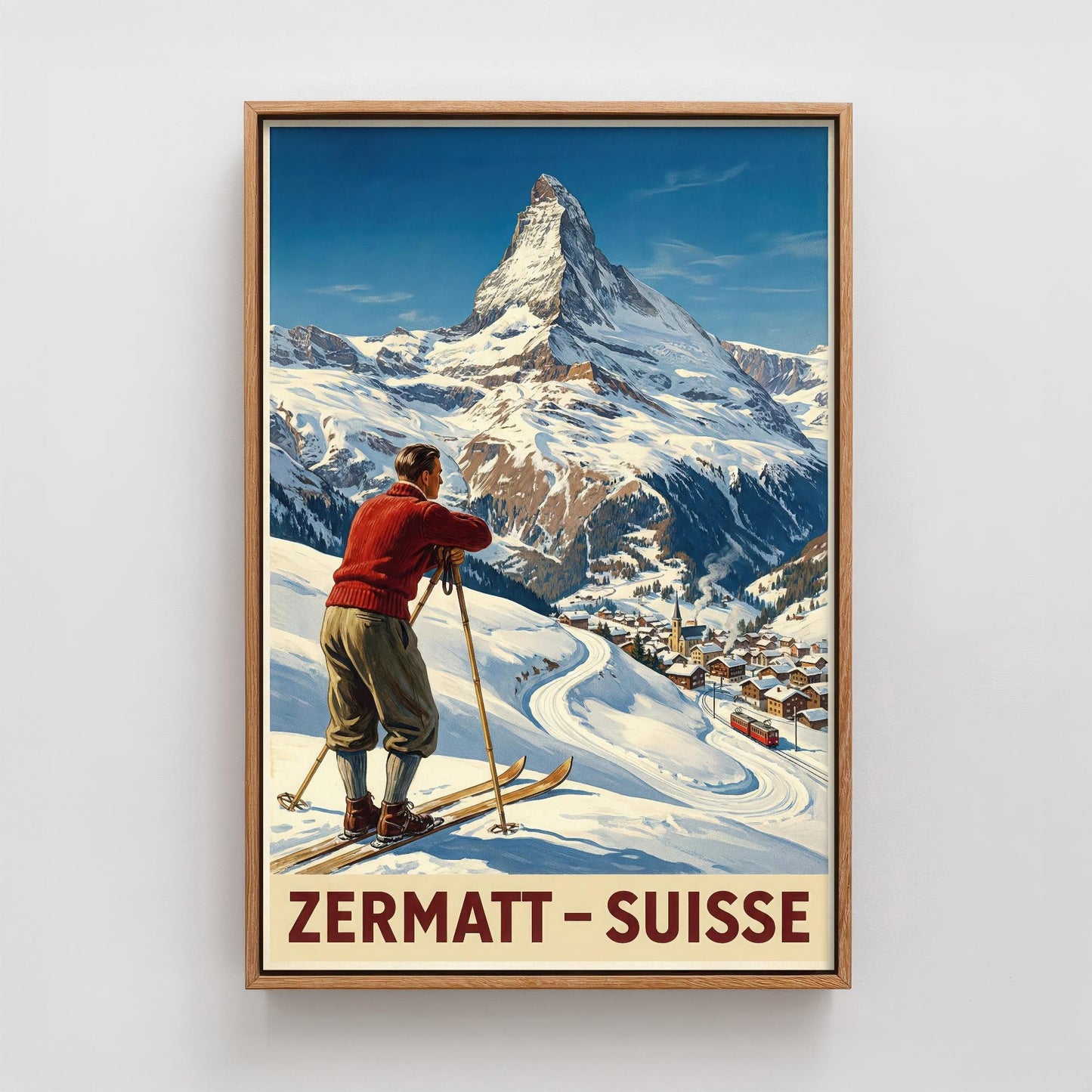 Zermatt Vintage Alpine Skiing Poster - Art Print - Winter Painting Ski Gift Mont Blanc