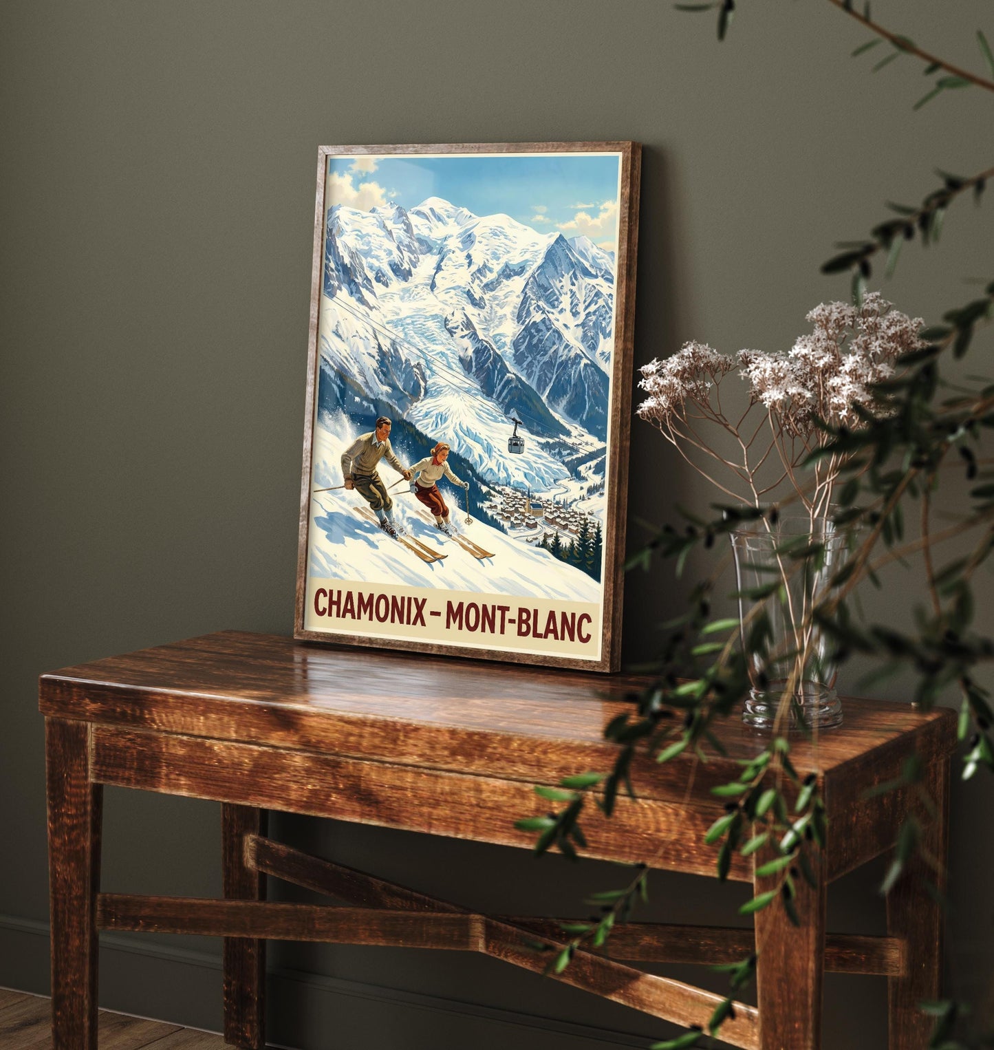 Chamonix Vintage Alpine Skiing Poster - Art Print - Winter Painting Ski Gift Mont Blanc