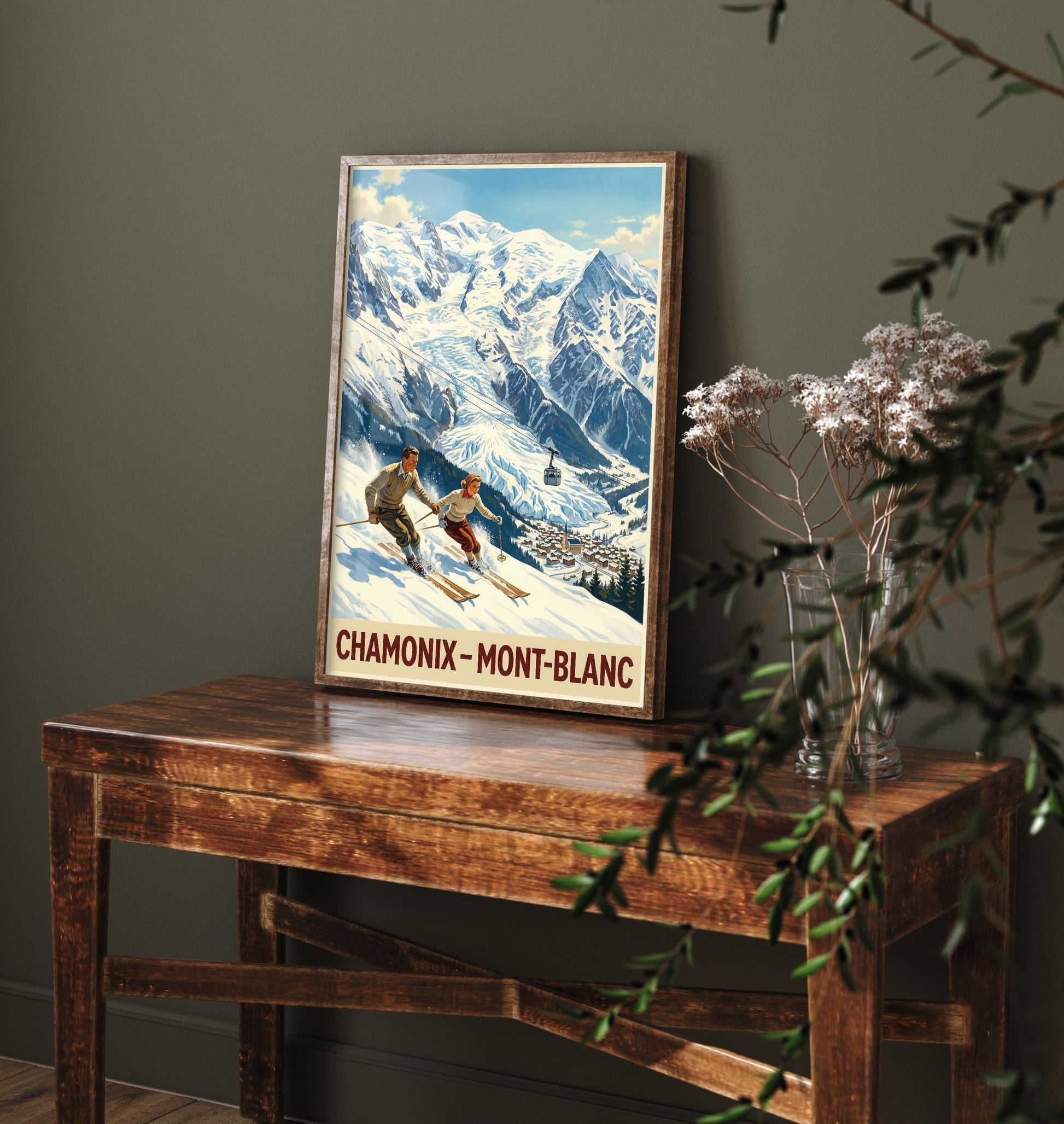 Chamonix Vintage Alpine Skiing Poster - Art Print - Winter Painting Ski Gift Mont Blanc