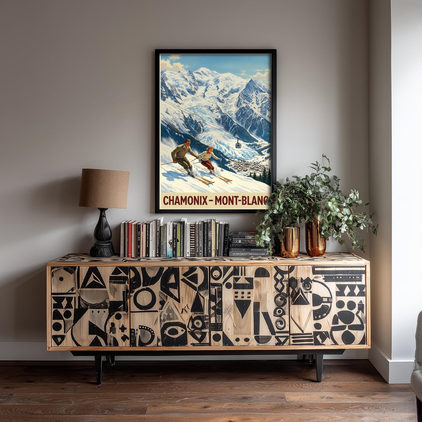 Chamonix Vintage Alpine Skiing Poster - Art Print - Winter Painting Ski Gift Mont Blanc