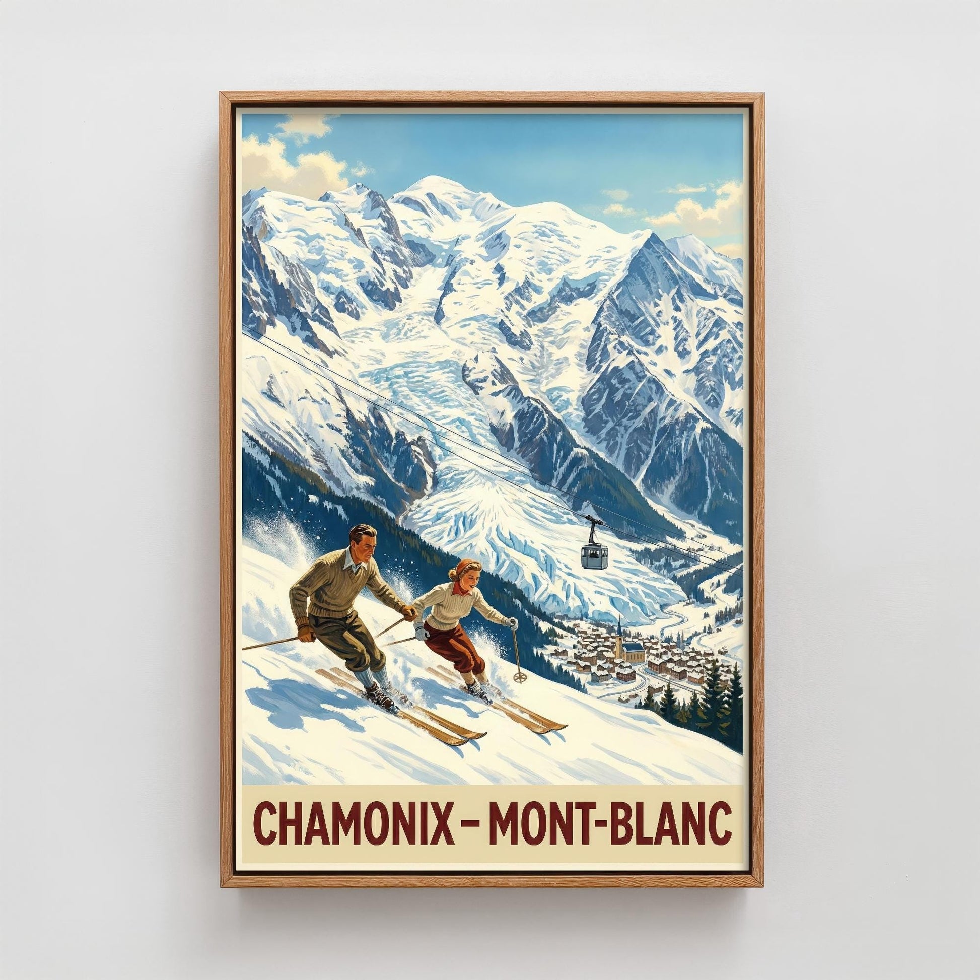 Chamonix Vintage Alpine Skiing Poster - Art Print - Winter Painting Ski Gift Mont Blanc