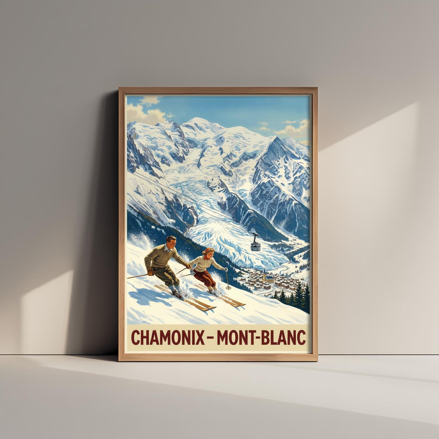 Chamonix Vintage Alpine Skiing Poster - Art Print - Winter Painting Ski Gift Mont Blanc