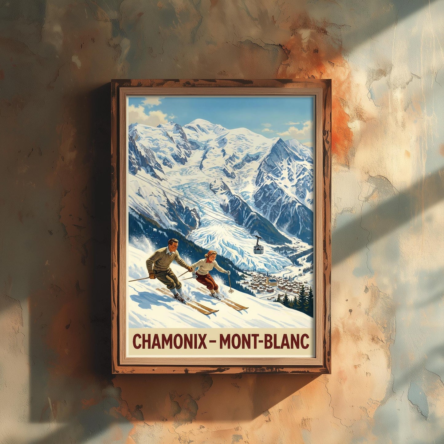 Chamonix Vintage Alpine Skiing Poster - Art Print - Winter Painting Ski Gift Mont Blanc