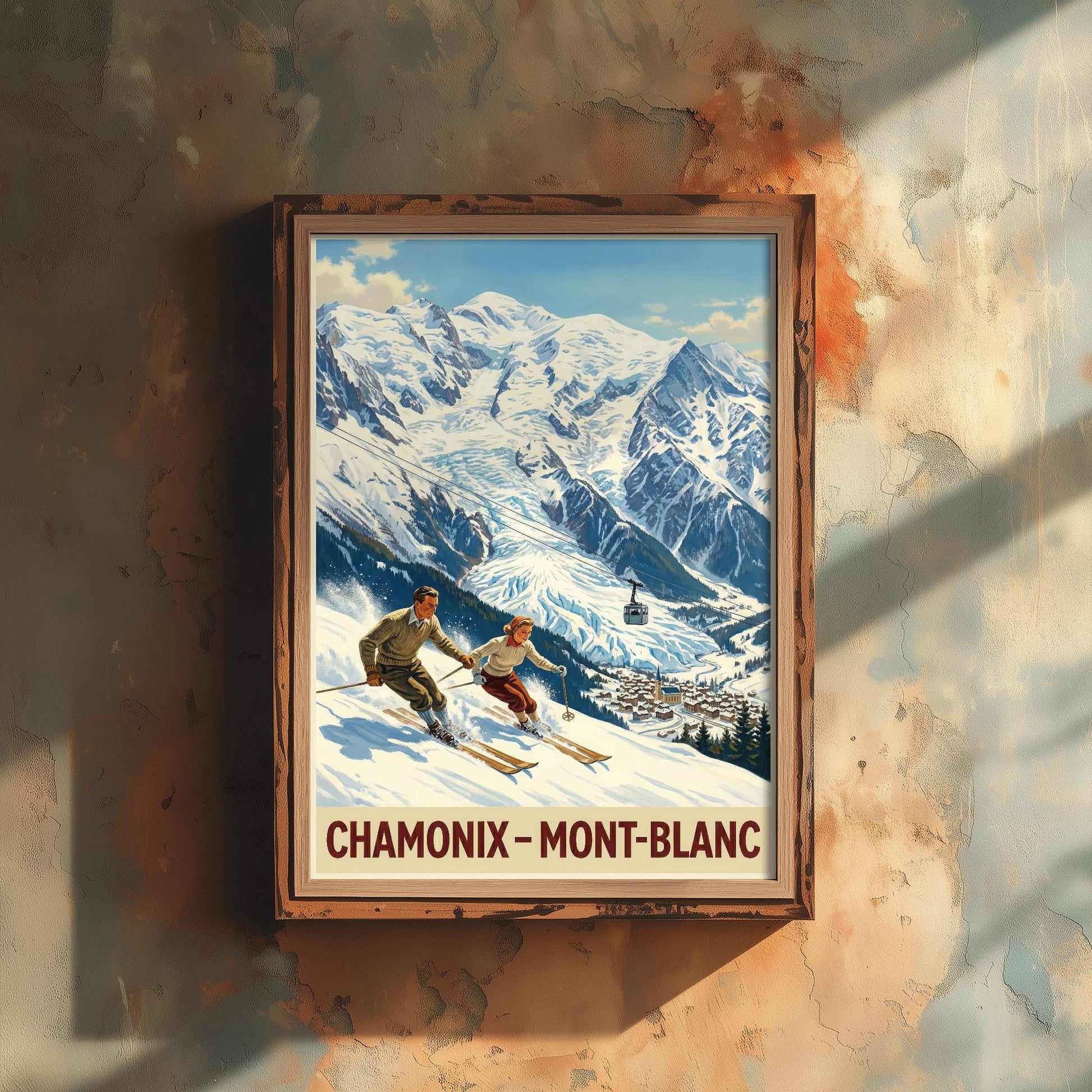 Chamonix Vintage Alpine Skiing Poster - Art Print - Winter Painting Ski Gift Mont Blanc