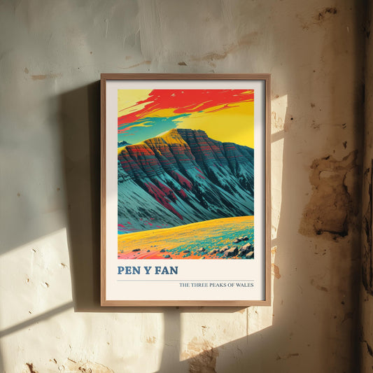 Pen y Fan Peaks Travel Poster V2 - Art Print - Photo Painting Illustration Gift Visit Map Mount