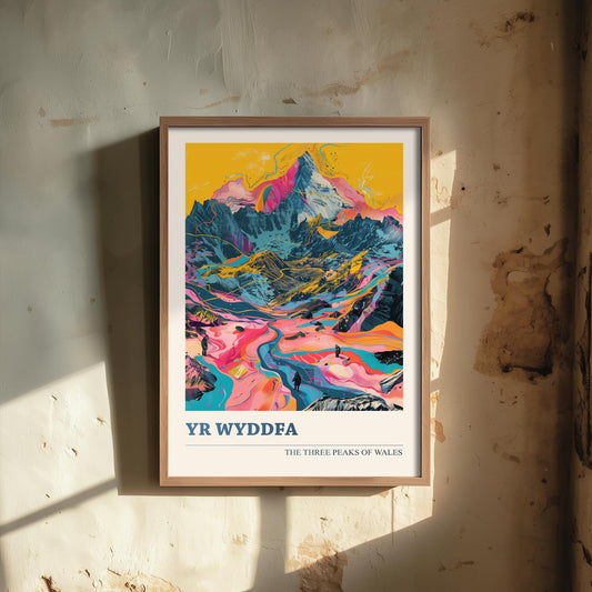 Yr Wyddfa Peaks Travel Poster - Art Print - Photo Painting Illustration Gift Visit Map Mount
