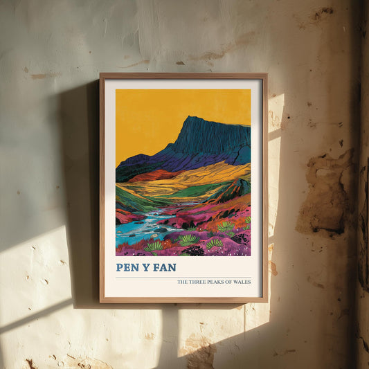 Pen y Fan Peaks Travel Poster - Art Print - Photo Painting Illustration Gift Visit Map Mount