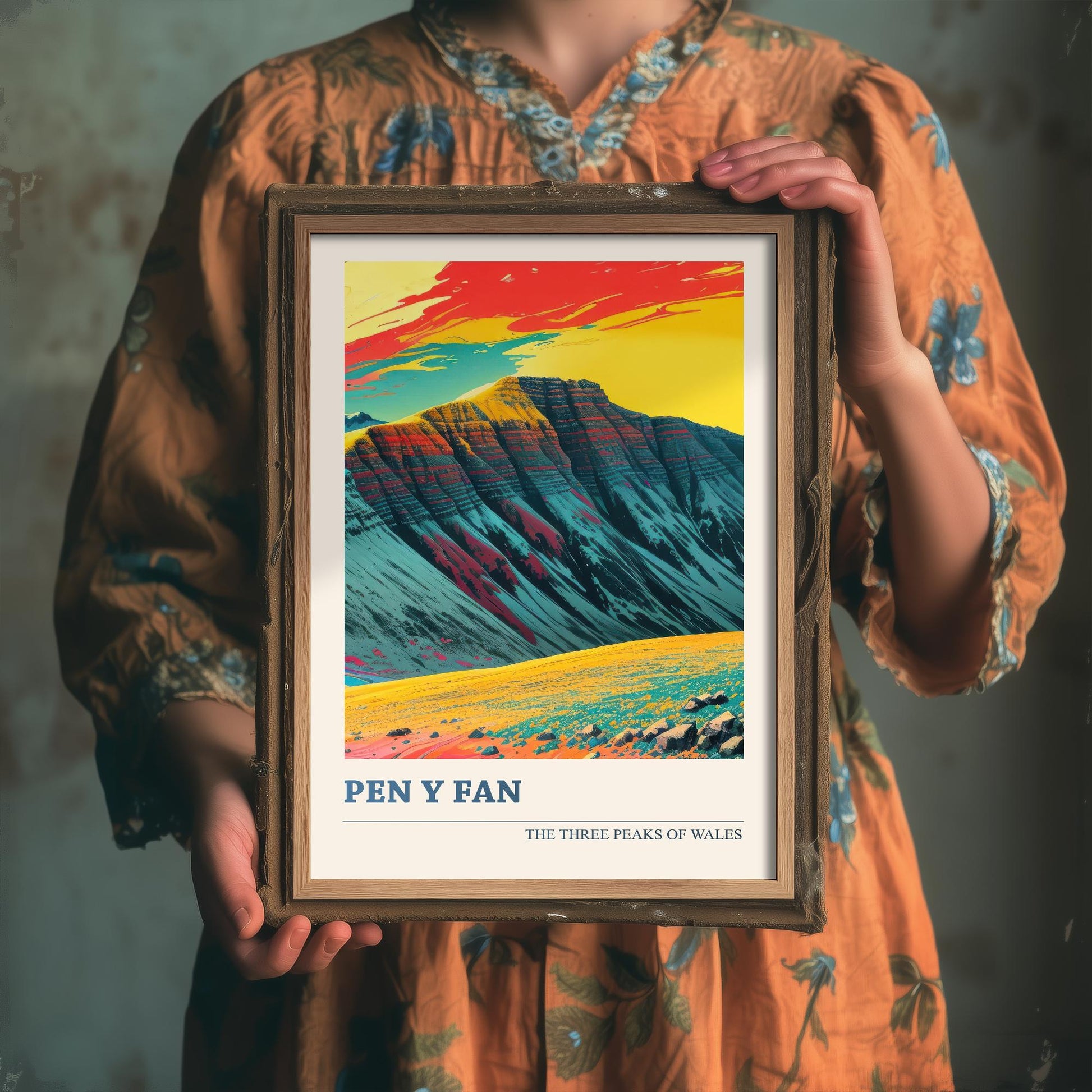 Pen y Fan Peaks Travel Poster V2 - Art Print - Photo Painting Illustration Gift Visit Map Mount