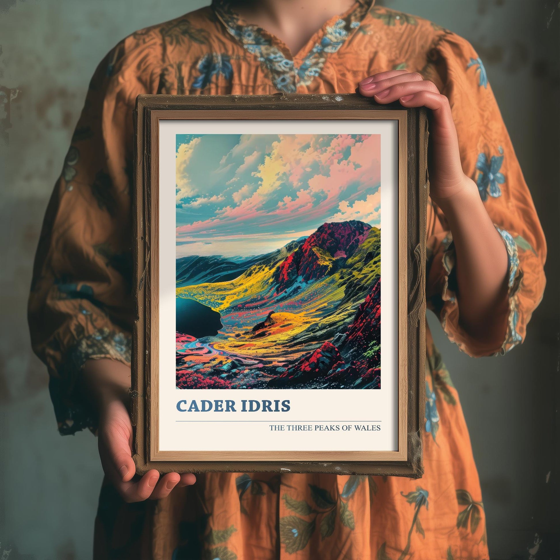 Cader Idris Peaks Travel Poster V2 - Art Print - Photo Painting Illustration Gift Visit Map Mount