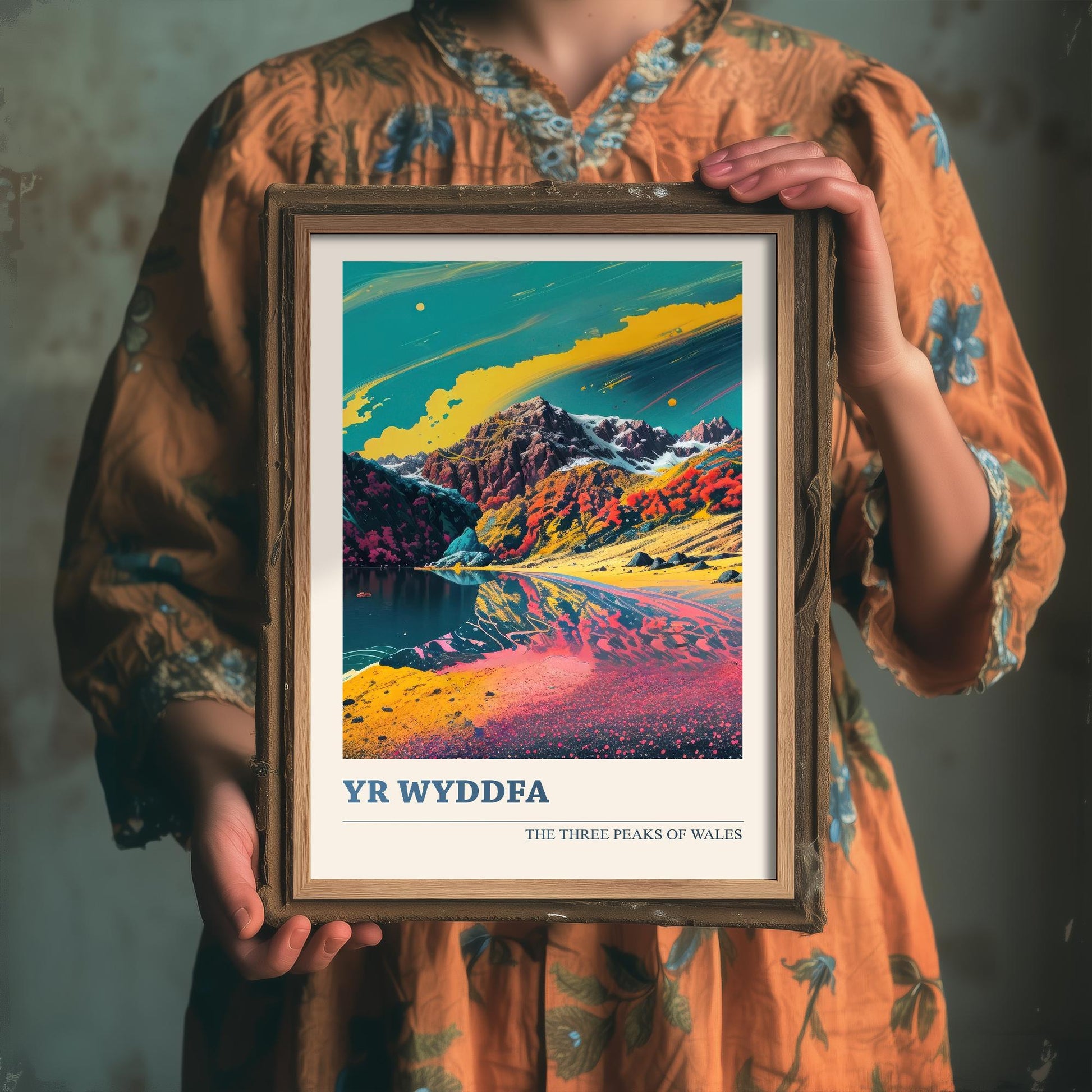 Yr Wyddfa Peaks Travel Poster V2 - Art Print - Photo Painting Illustration Gift Visit Map Mount
