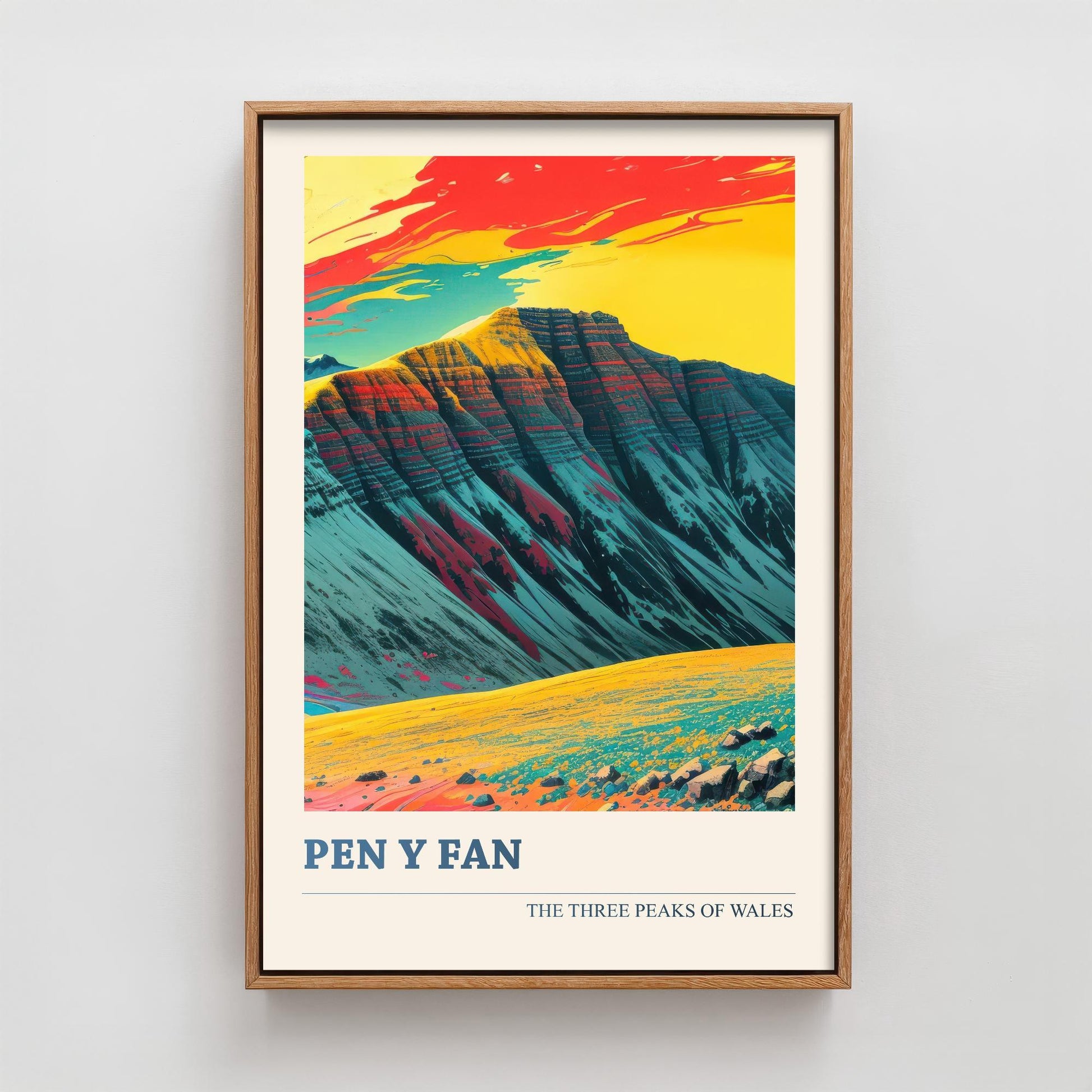 Pen y Fan Peaks Travel Poster V2 - Art Print - Photo Painting Illustration Gift Visit Map Mount