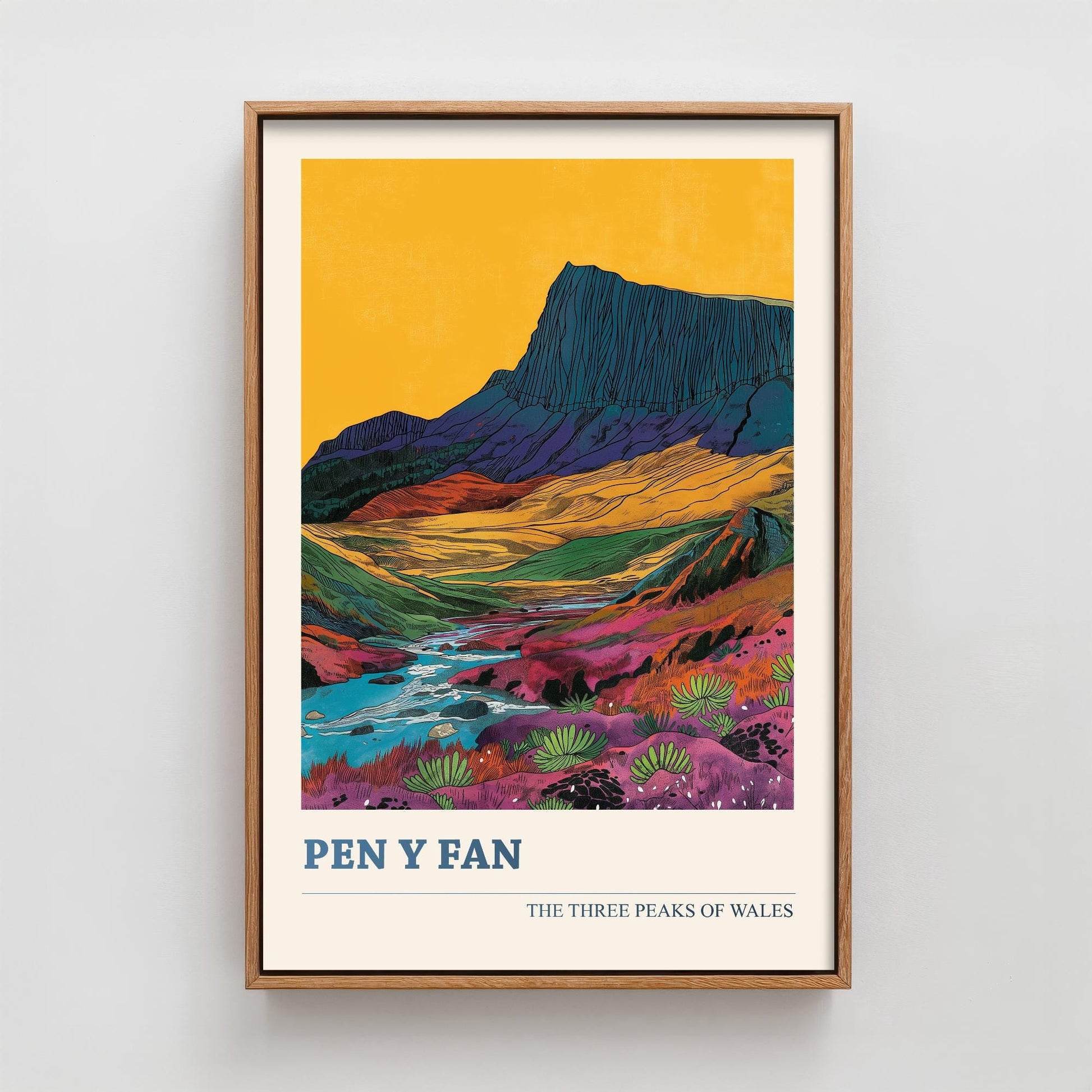 Pen y Fan Peaks Travel Poster - Art Print - Photo Painting Illustration Gift Visit Map Mount