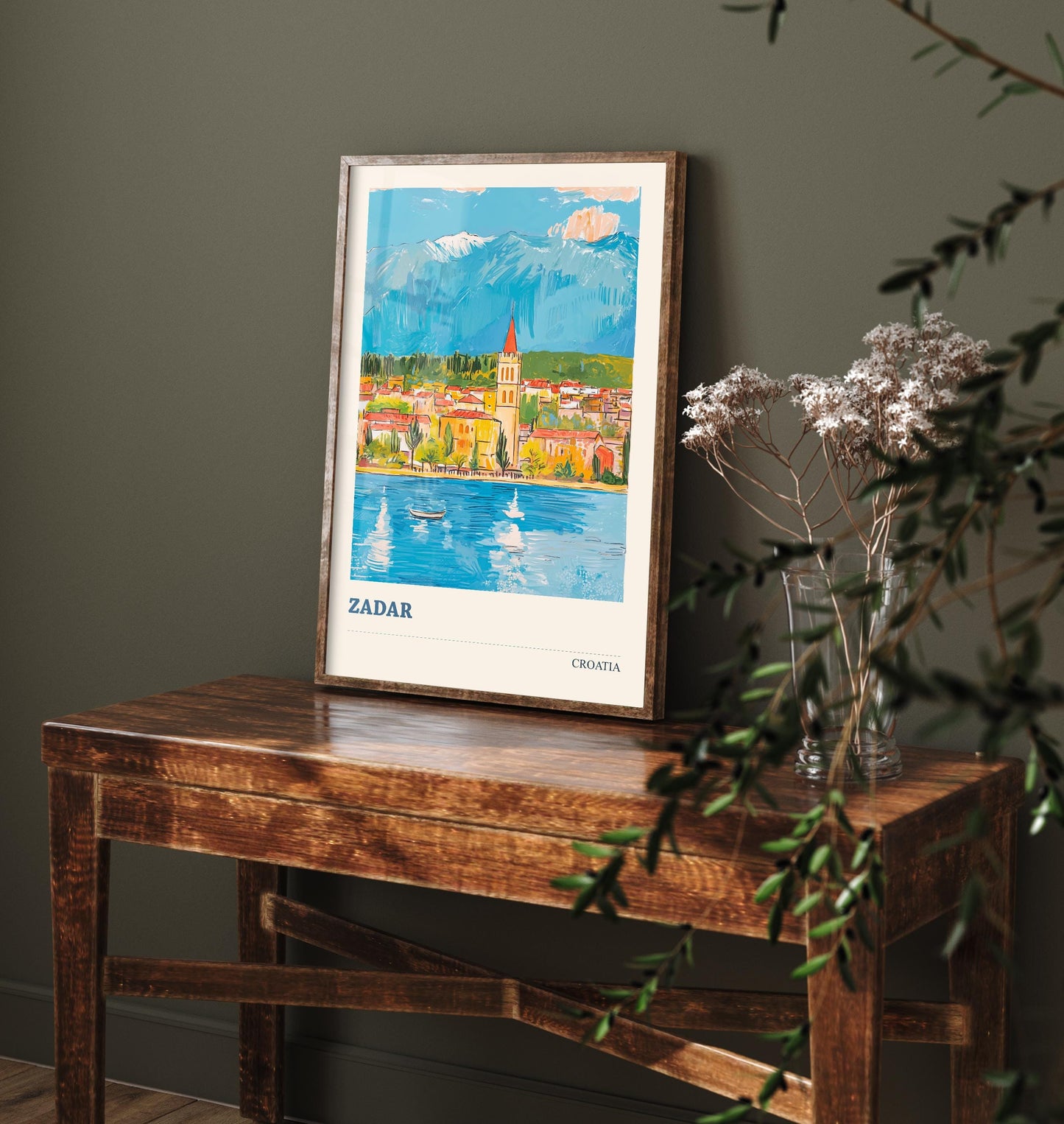 Zadar, Croatia Travel Poster - Modern Art Print - Photo Painting Illustration Gift Map Water Tower