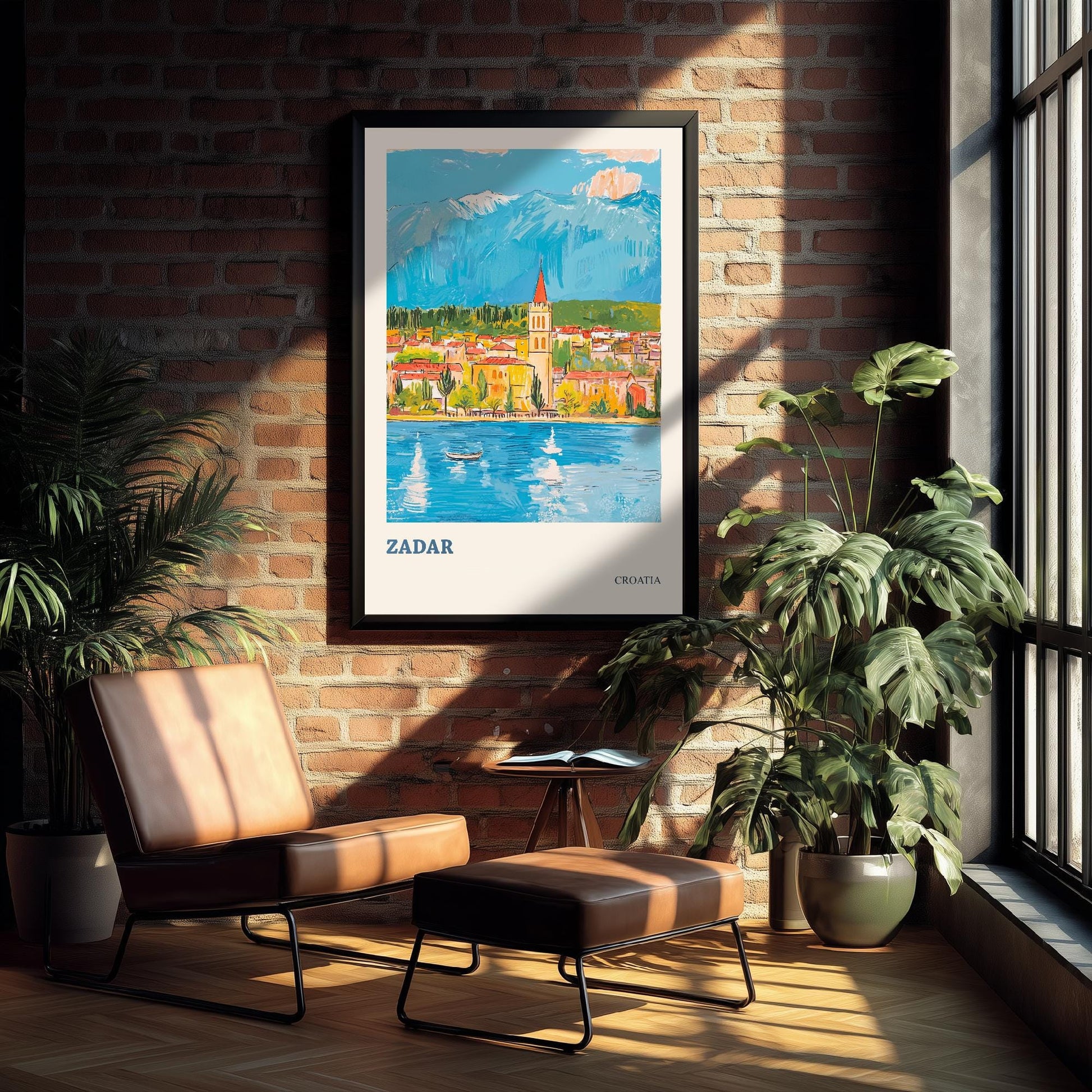 Zadar, Croatia Travel Poster - Modern Art Print - Photo Painting Illustration Gift Map Water Tower