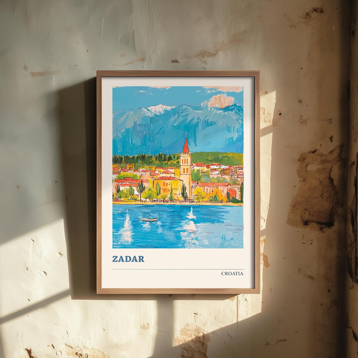 Zadar, Croatia Travel Poster - Modern Art Print - Photo Painting Illustration Gift Map Water Tower