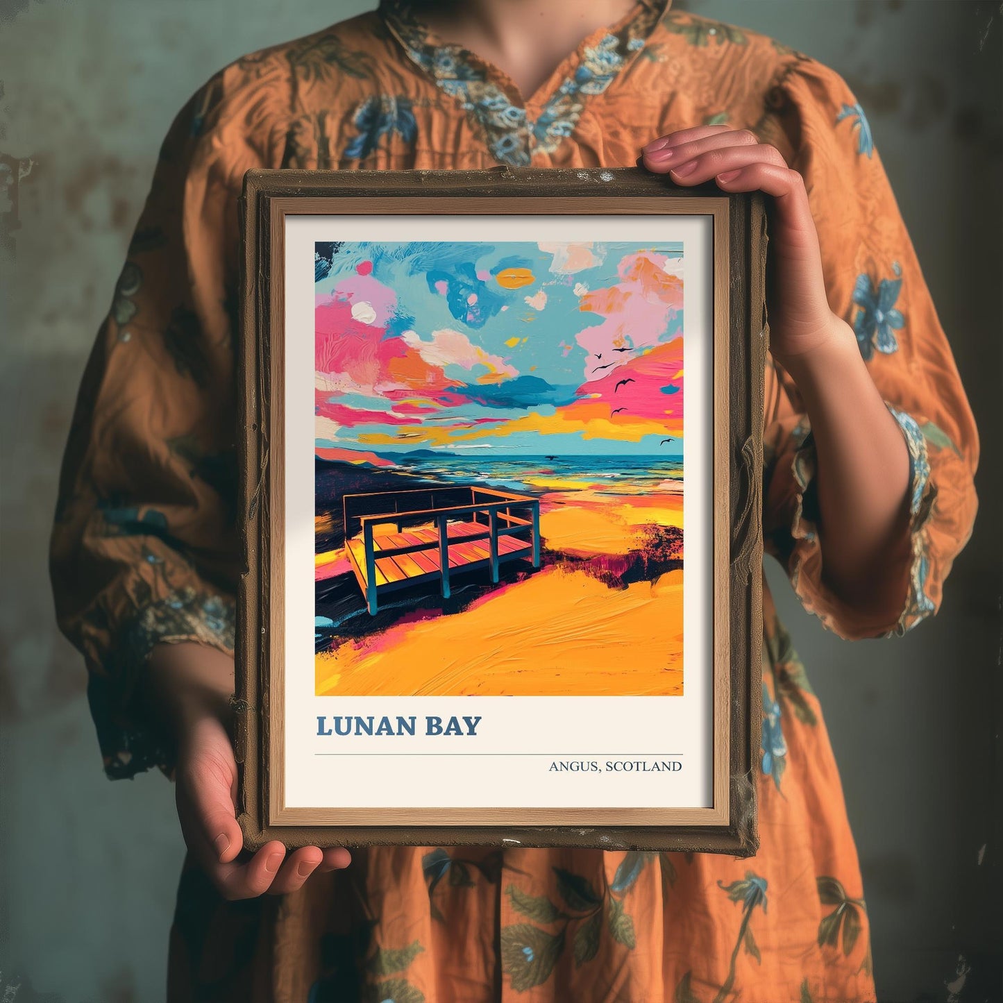 Lunan Bay Poster - Vibrant Landmark of Angus Art Print - Watercolour Painting Gift