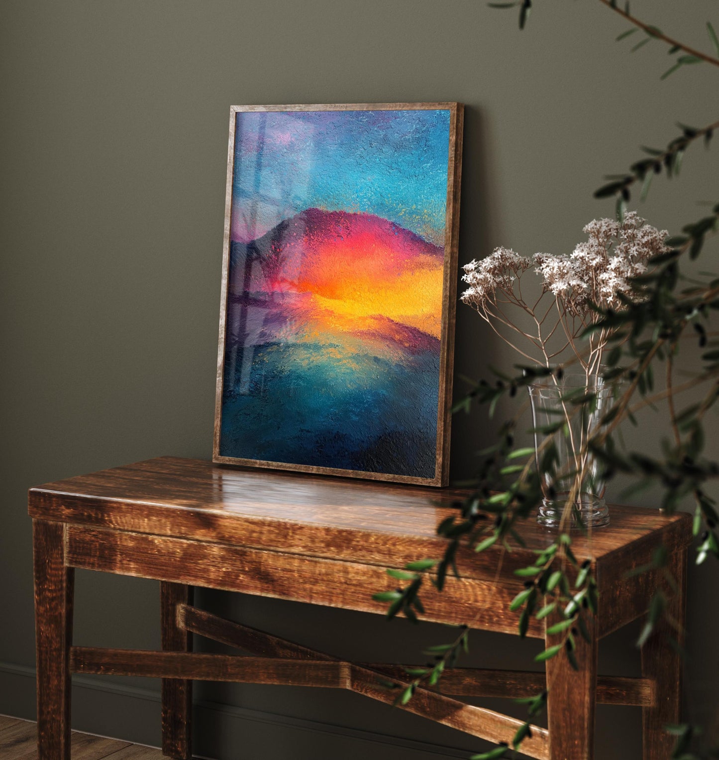 Scafell Pike Art Print | Glowing Red Peak Sunset Mountain Poster | Radiant Chalk Pastel Lake District Painting Wall Decor 3/3