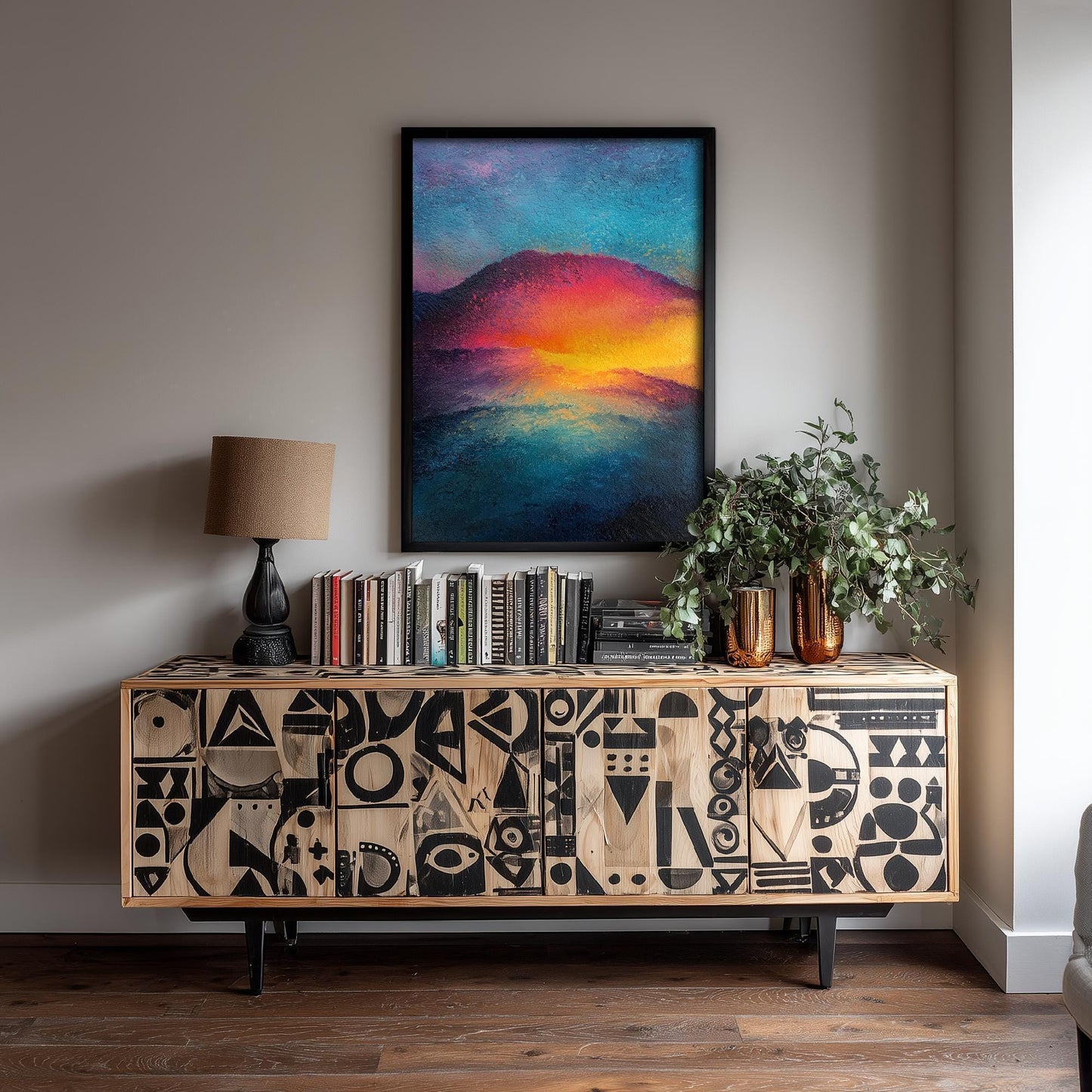 Scafell Pike Art Print | Glowing Red Peak Sunset Mountain Poster | Radiant Chalk Pastel Lake District Painting Wall Decor 3/3
