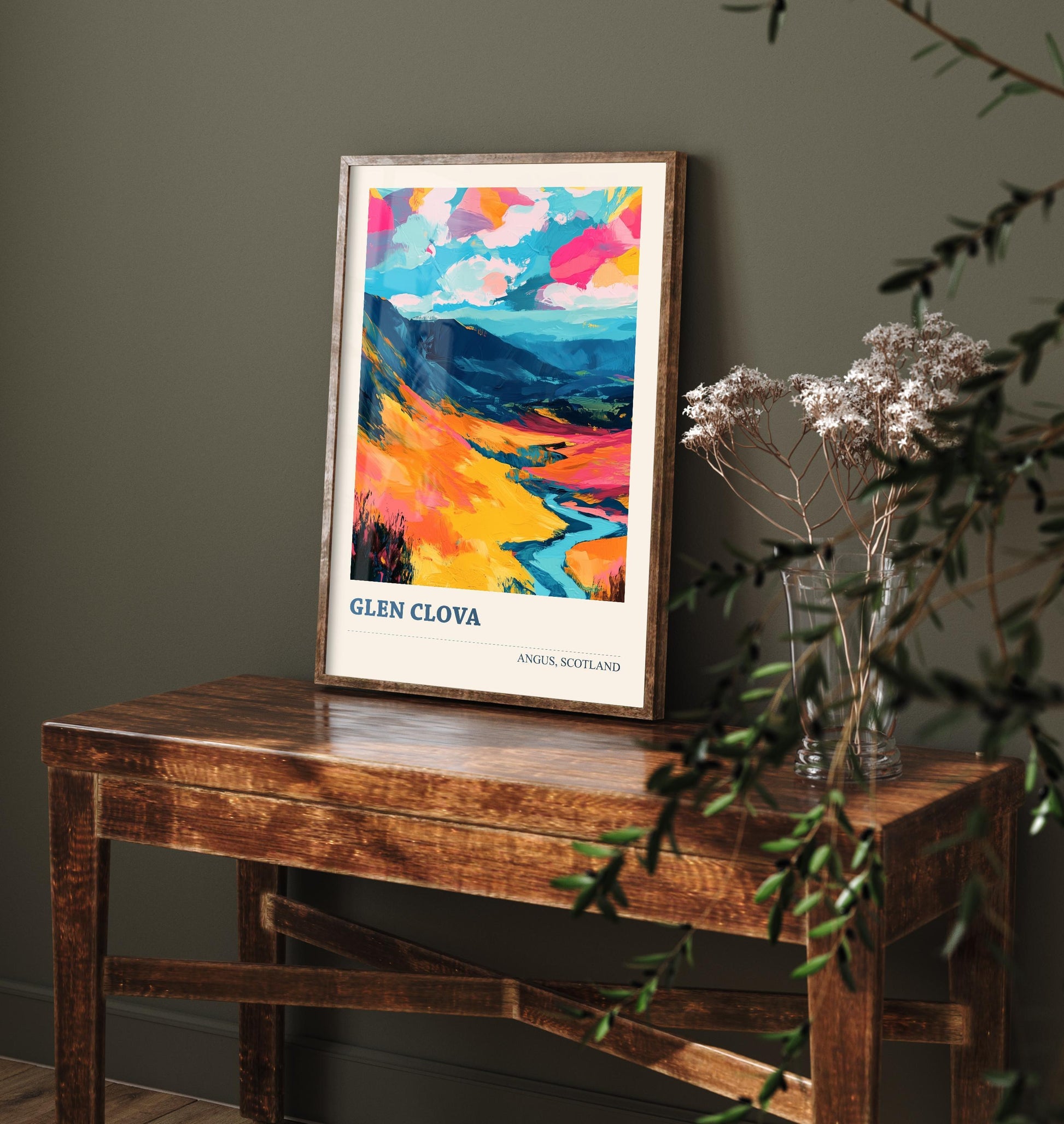 Glen Clova Poster - Vibrant Landmark of Angus Art Print - Watercolour Painting Gift