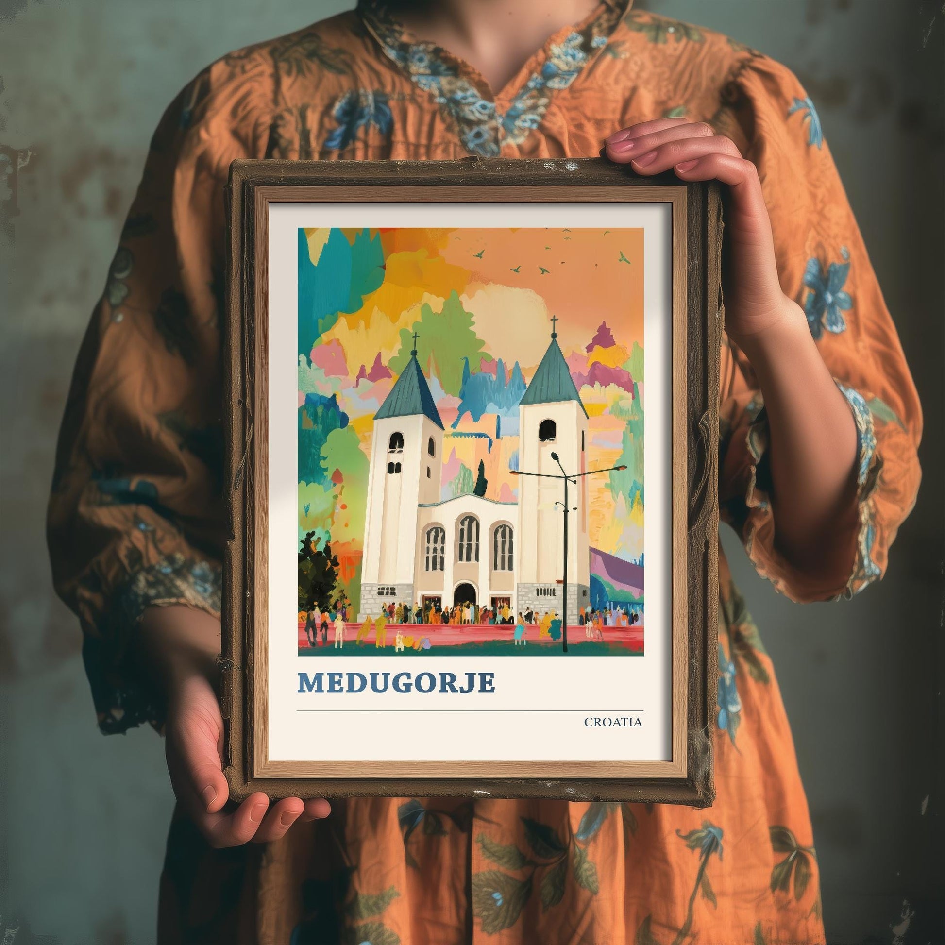 Vukovar, Croatia Travel Poster - Modern Art Print - Photo Painting Illustration Gift Map Water Tower