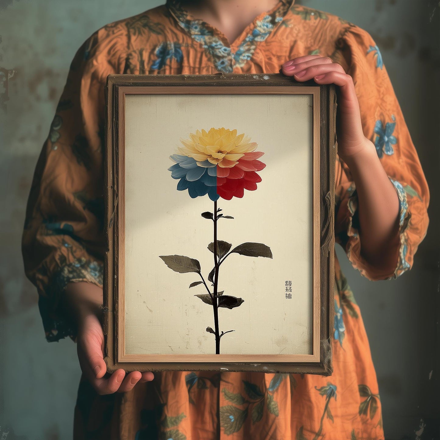 Vintage Rainbow Orchid Art Print V1 | Phalaenopsis Orchid Spray Poster | Japanese Japandi Botanical Painting Zen Decor 2/3