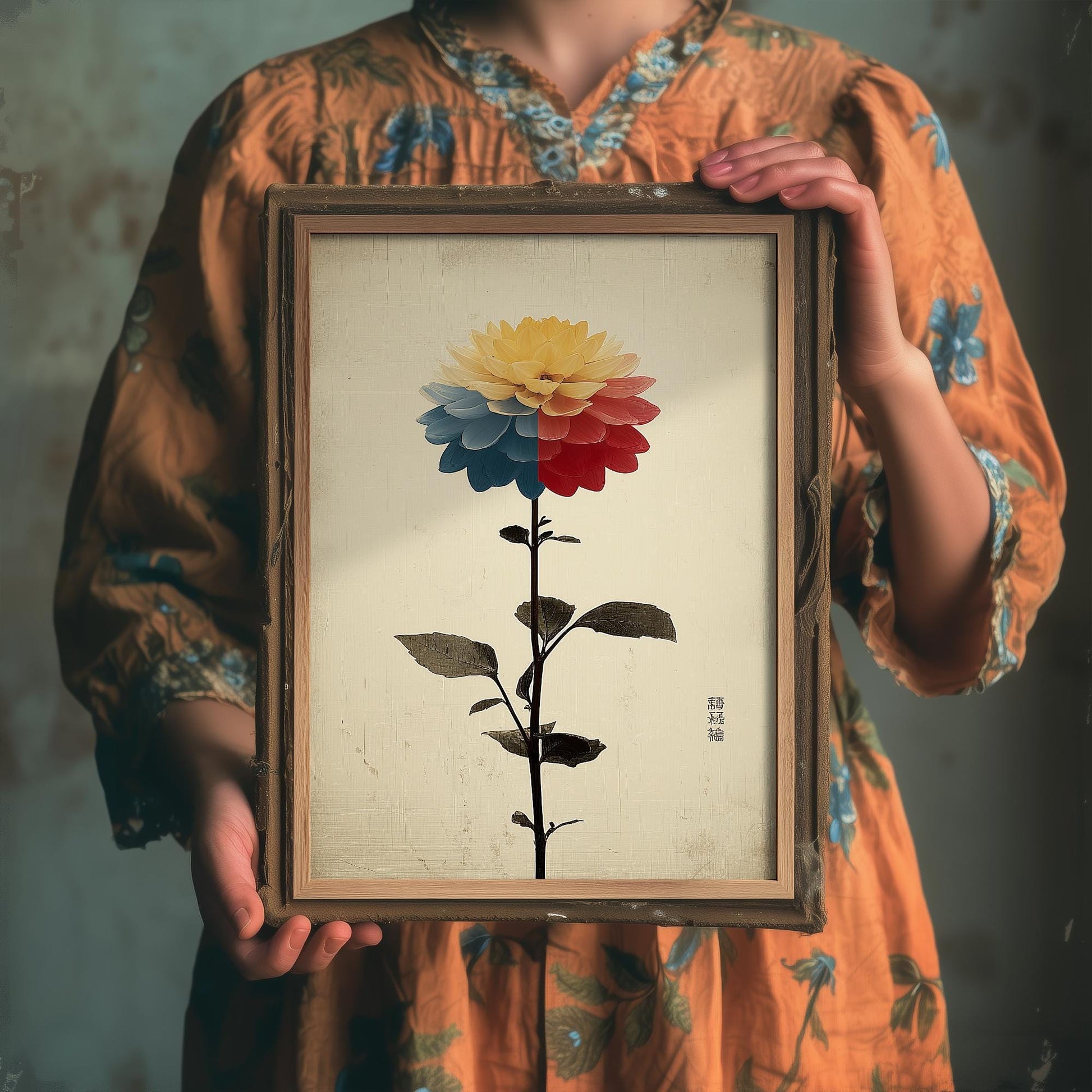 Vintage Rainbow Orchid Art Print V1 | Phalaenopsis Orchid Spray Poster | Japanese Japandi Botanical Painting Zen Decor 2/3