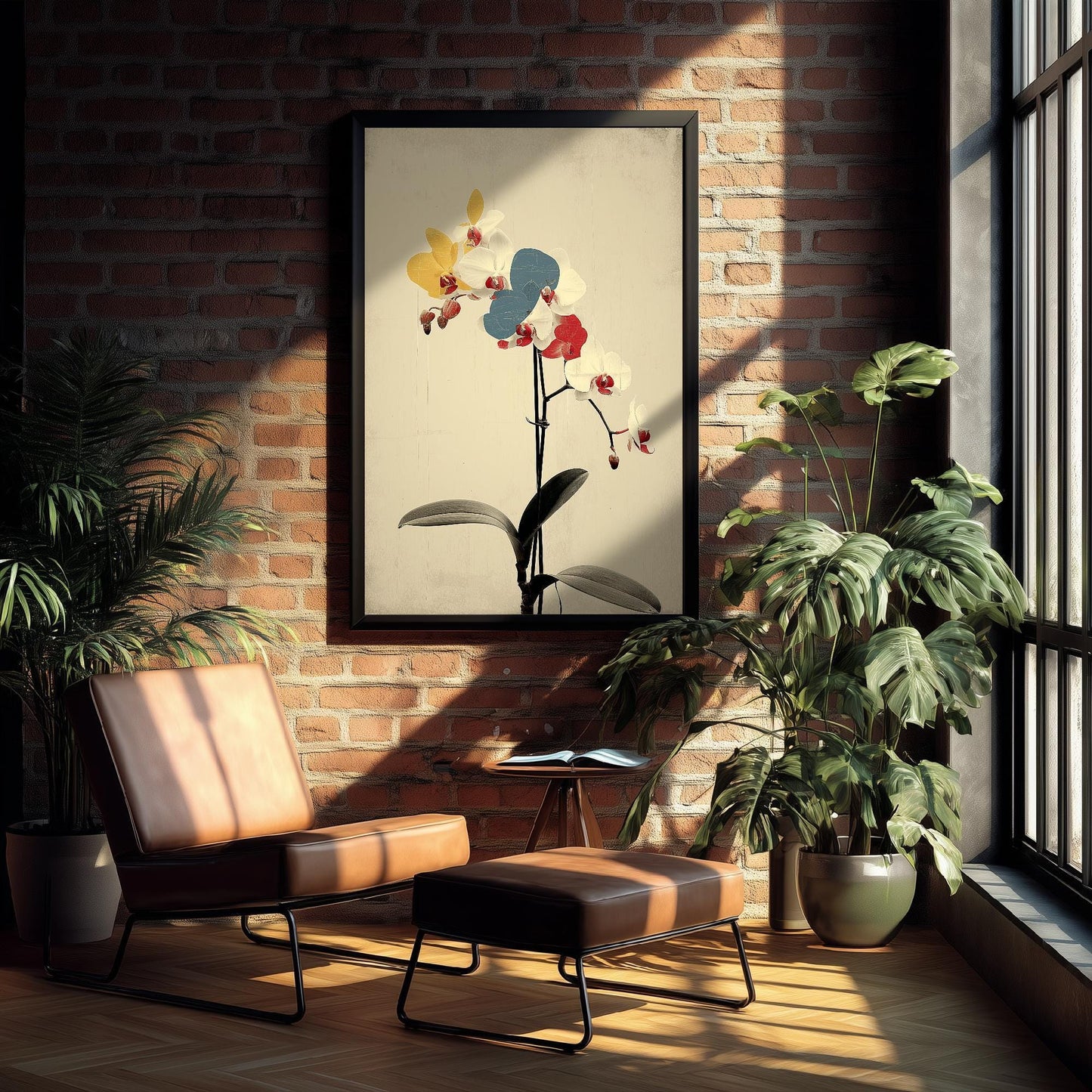 Vintage Rainbow Orchid Art Print V2 | Single Bold Dahlia Stem Poster | Japanese Japandi Botanical Painting Zen Decor 2/3