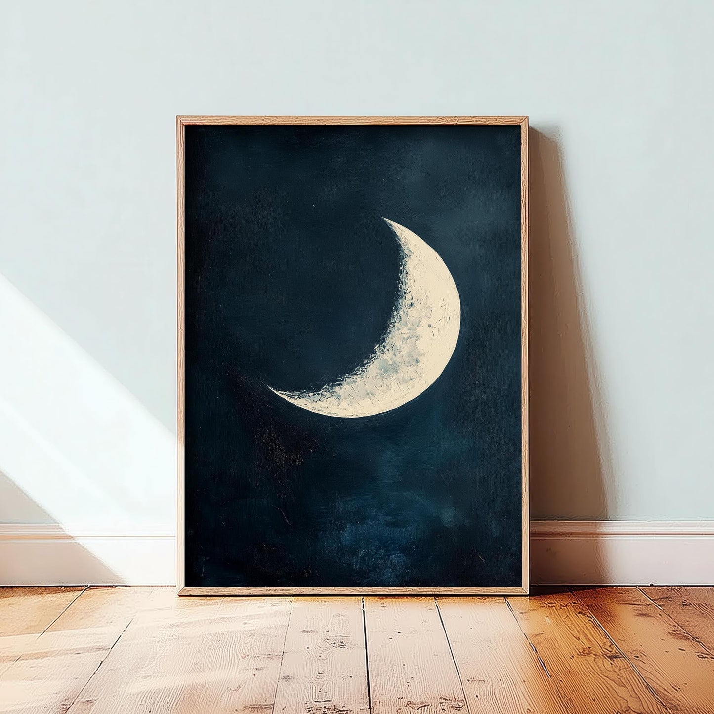 Blue Night Moon & Tree Art Print | Crescent Moon Wall Poster | Dark Celestial Decor | Lunar Painting 2/3