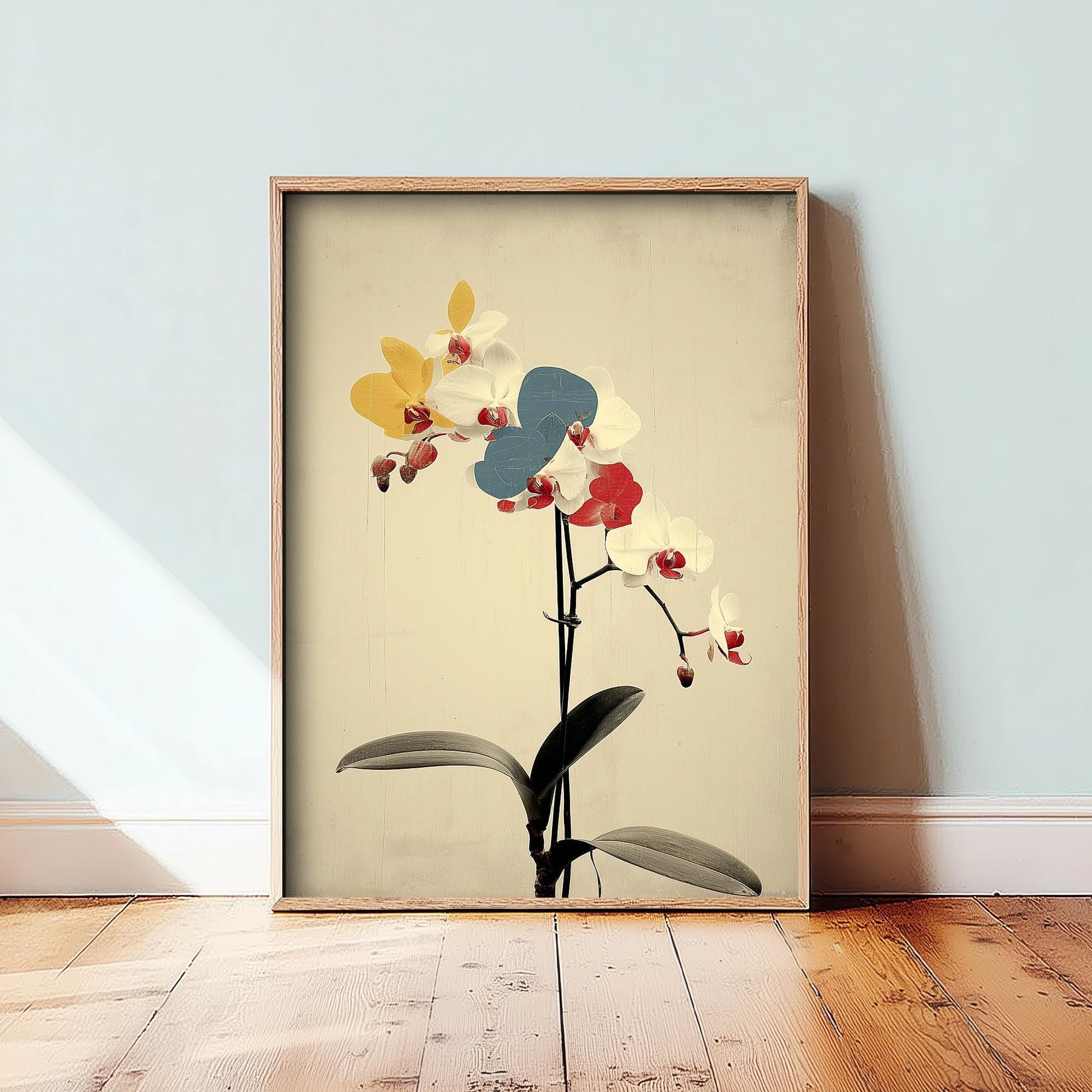 Vintage Rainbow Orchid Art Print V2 | Single Bold Dahlia Stem Poster | Japanese Japandi Botanical Painting Zen Decor 2/3
