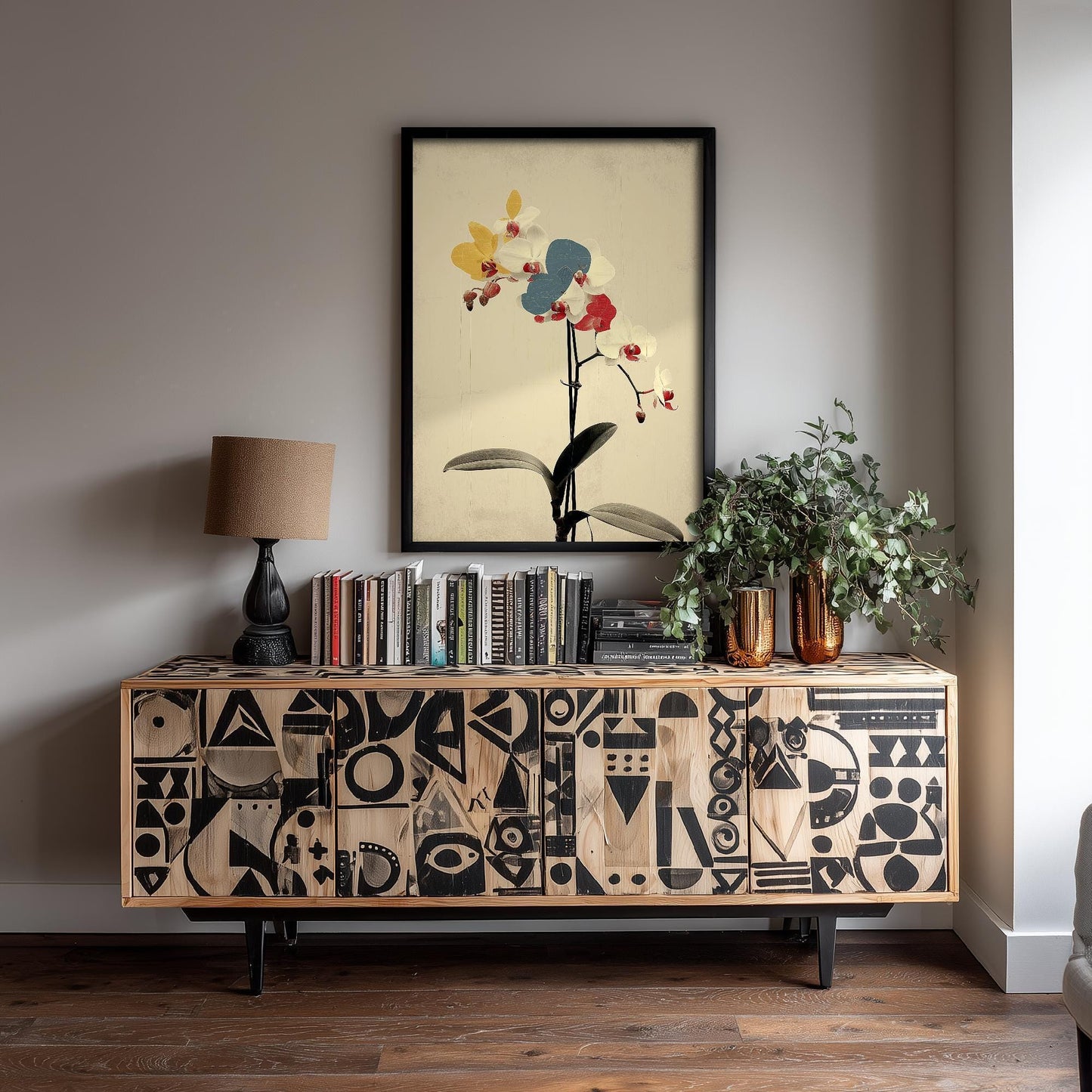 Vintage Rainbow Orchid Art Print V2 | Single Bold Dahlia Stem Poster | Japanese Japandi Botanical Painting Zen Decor 2/3