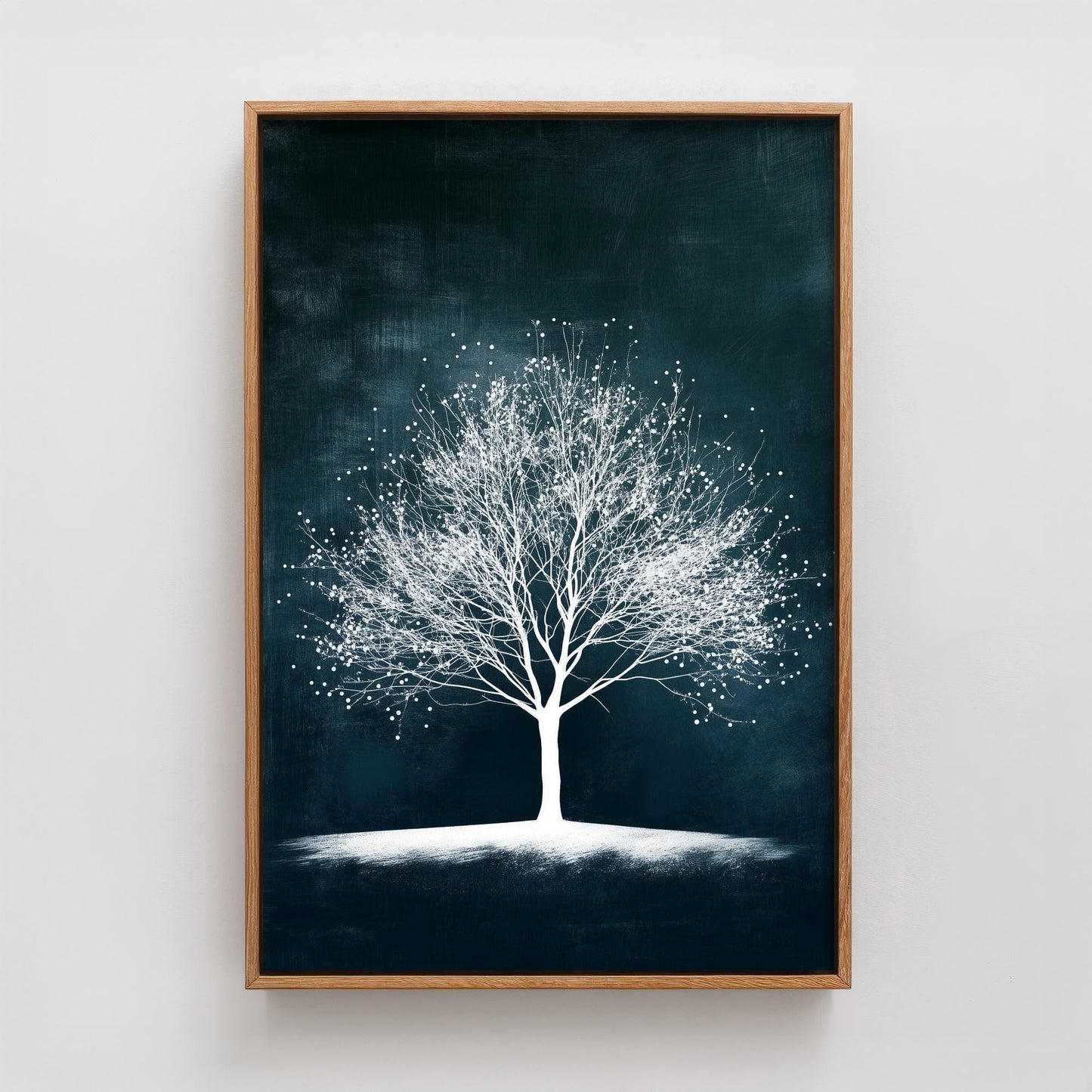 Teal Night Tree Print | Bare Winter Tree Art Print | Dark Teal Moody Nature Painting | Ethereal Botanical Wall Poster V1 1/3