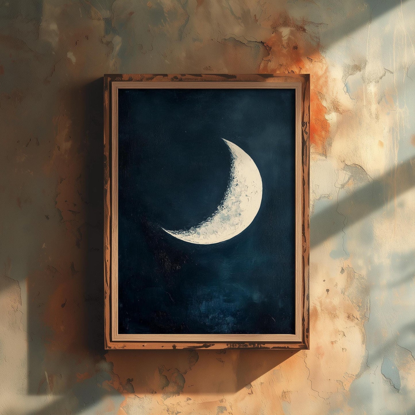 Blue Night Moon & Tree Art Print | Crescent Moon Wall Poster | Dark Celestial Decor | Lunar Painting 2/3