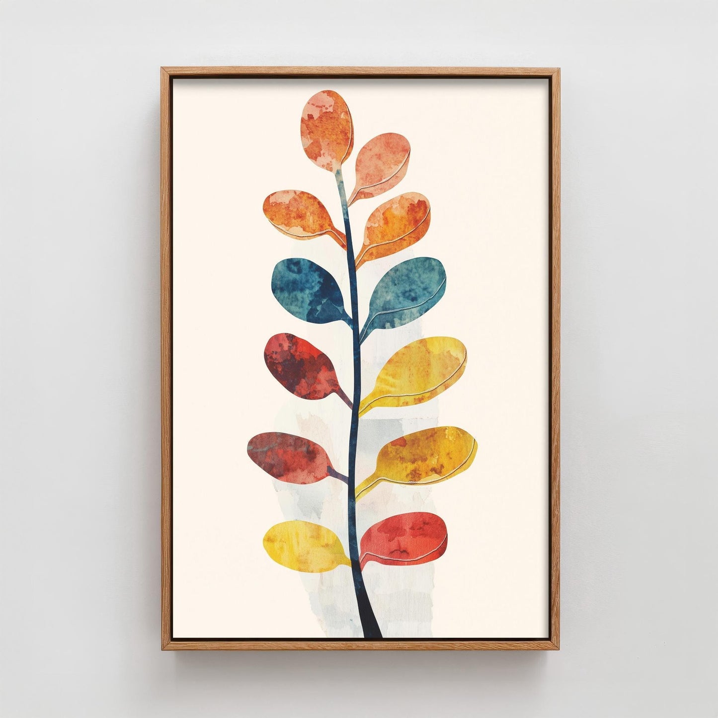 Feral Floral Fern Art Print V1 - Oval Leaf Stem Botanical Poster - Bold Colourful Woodcut Collage Painting Nature Japandi Neutral 2/3