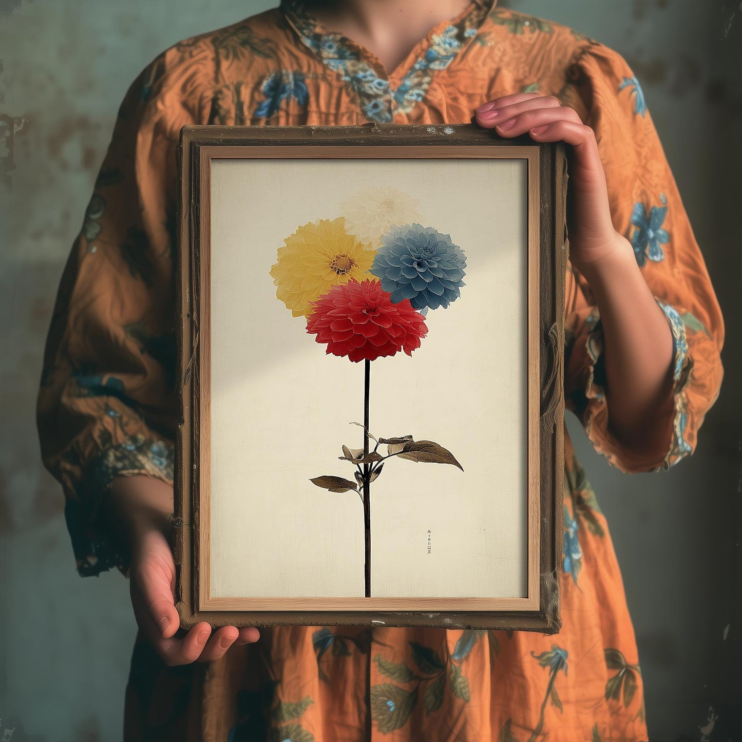 Vintage Rainbow Orchid Art Print V2 | Orchid in Ceramic Pot Poster | Japanese Japandi Botanical Painting Zen Decor 1/3